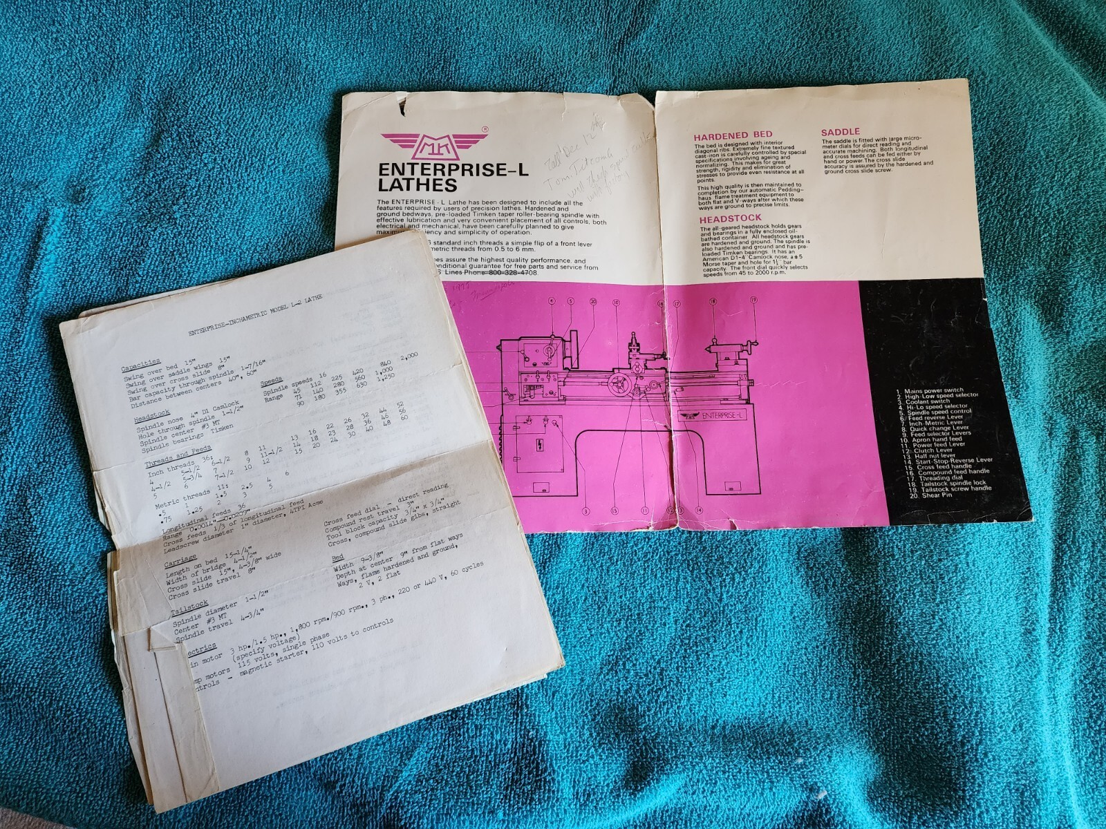 Enterprise Model L Lathe Sales Brochure and Documents FREE SHIPPING IN USA