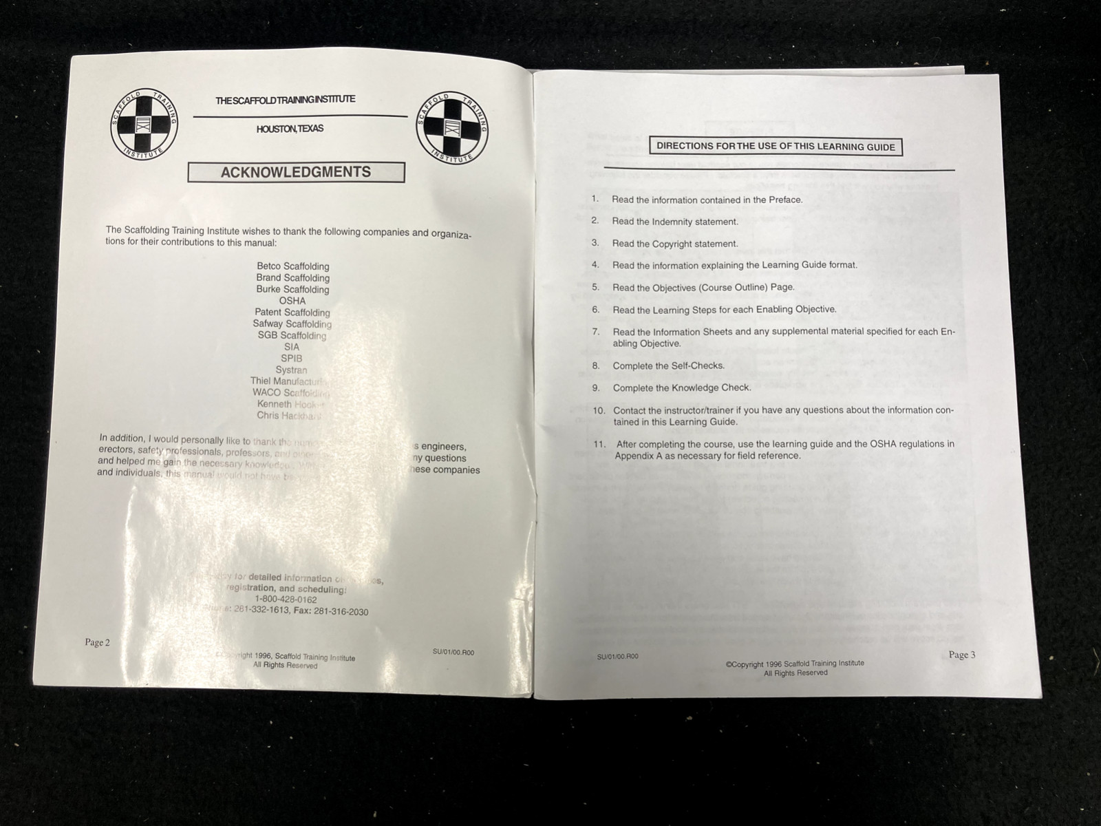 SCAFFOLD TRAINING INSTITUTE SCAFFOLD USER COURSE & INSTRUCTOR GUIDE, 2000