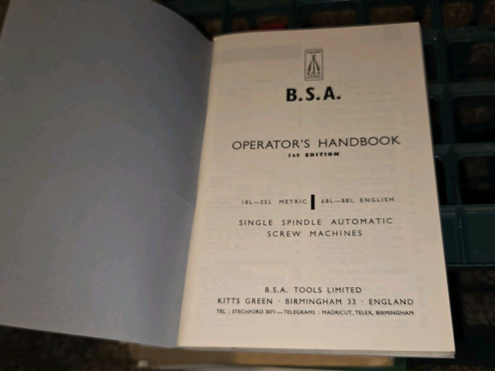 B.S.A. Tools Co Single Spindle Automatic Screw Machine Operator Handbook Manual