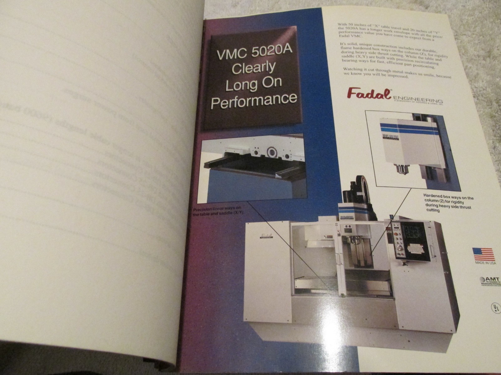 FADAL VMC-5020A CNC Vertical Machining Center Catalog Data info USERS MANUAL