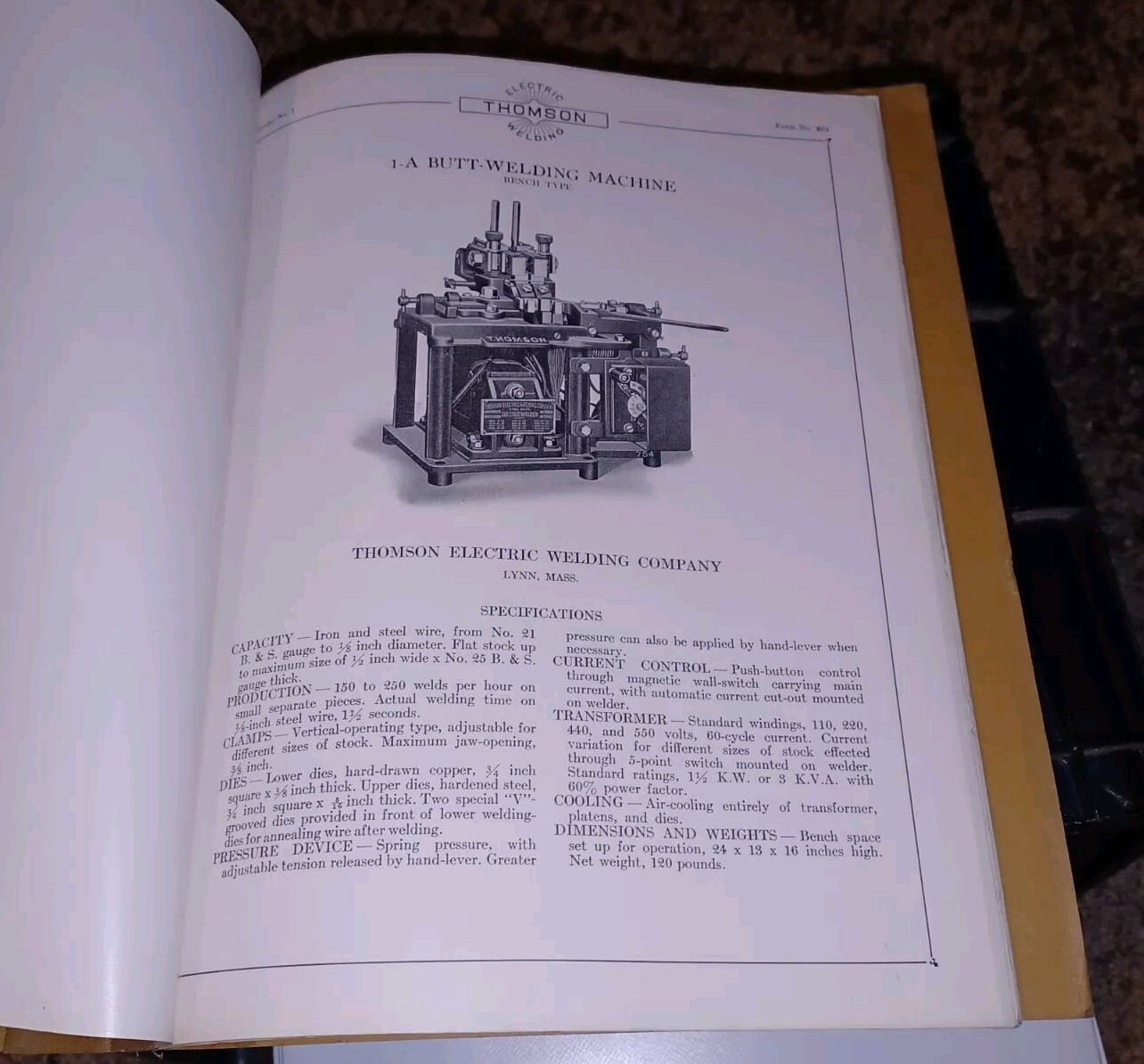 THOMSON PROCESS ELECTRIC WELDING COMPANY early 1900s Sales Catalog Book MACHINES