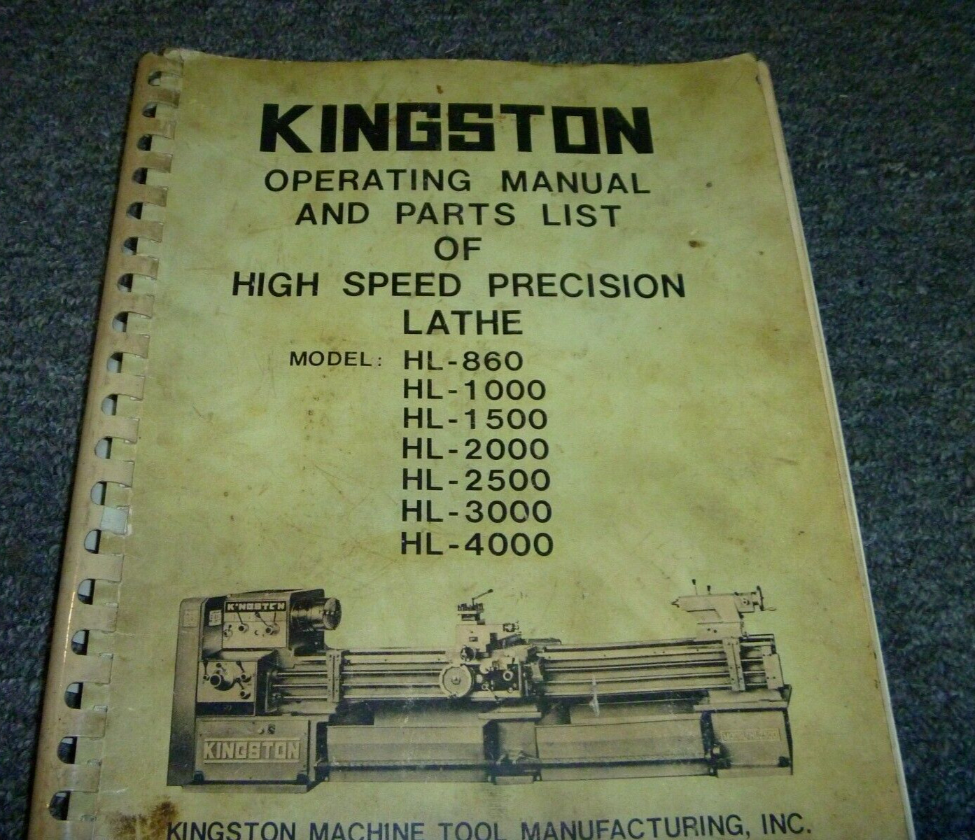 Kingston HL-1500 High-Speed Precision Lathe Parts Catalog Owner Operator Manual
