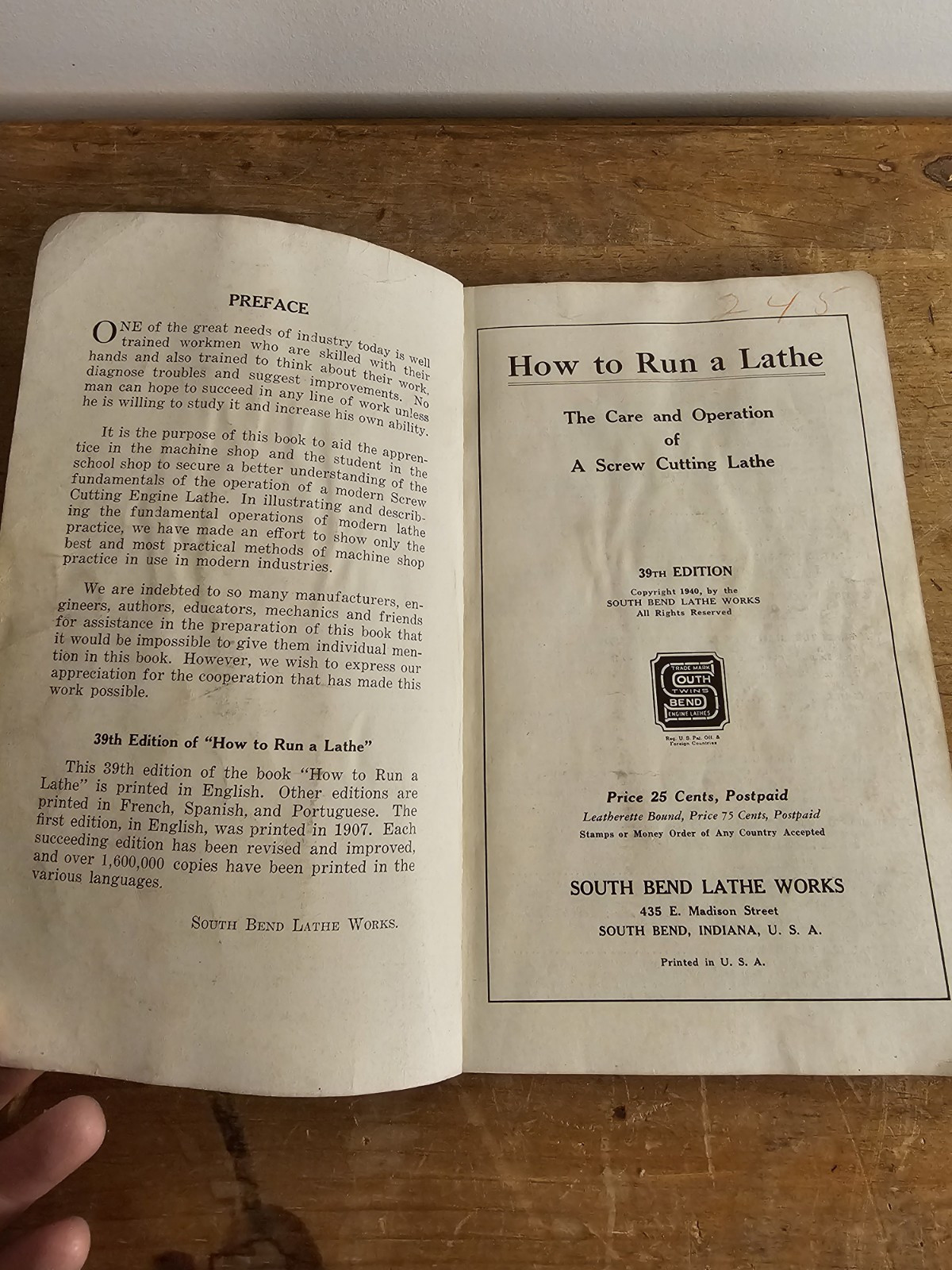 How To Run A Lathe 39th Edition 1940 South Bend Lathe Works Care & Operation