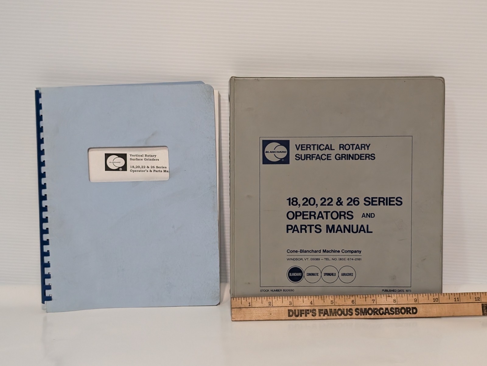 (2) Blanchard Vertical Rotary Surface Grinder 18, 20, 22, 26 Op. & Parts Manuals