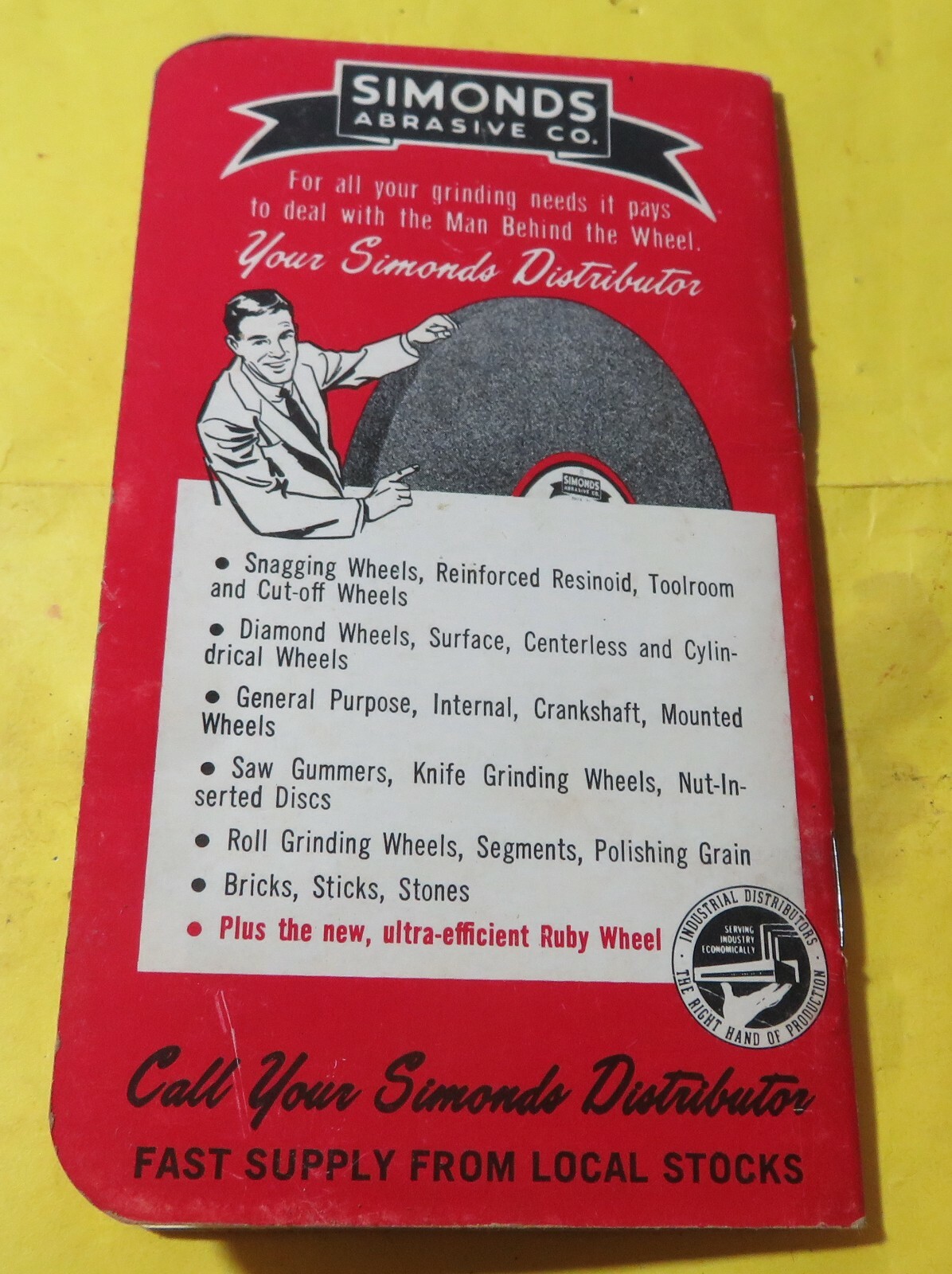 1963 SIMONDS ABRASIVE SAW GRINDING WHEELS ADVERTISING PREMIUM POCKET NOTE PAD