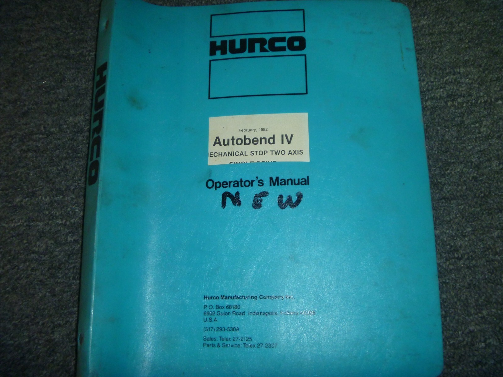 Hurco Autobend IV Mechanical Stop 2-Axis Single Drive Owner Operator Manual NEW