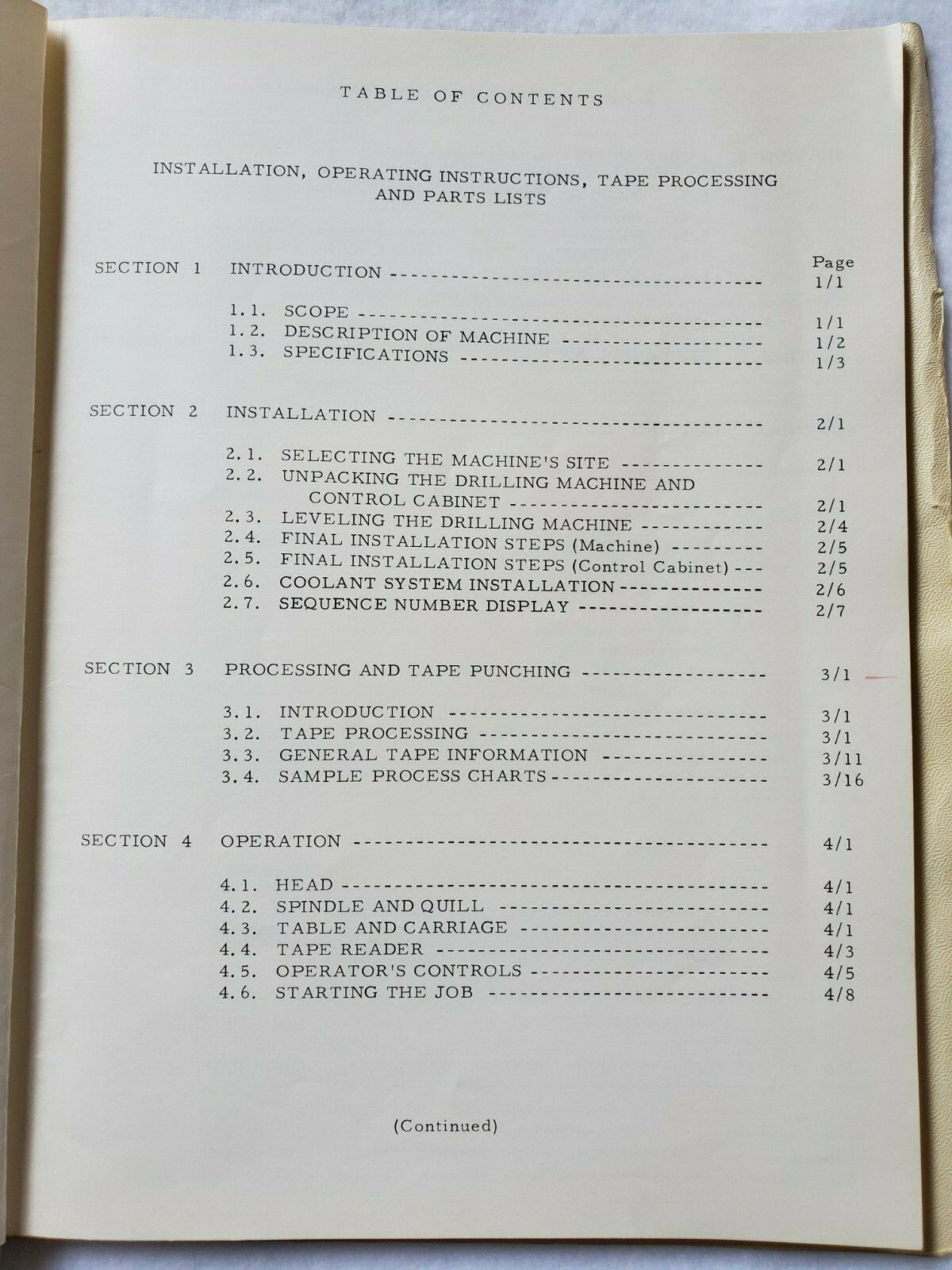 Pratt & Whitney Tape-O-Matic Operator’s Instructions Manual Model B M3042-B2 OEM
