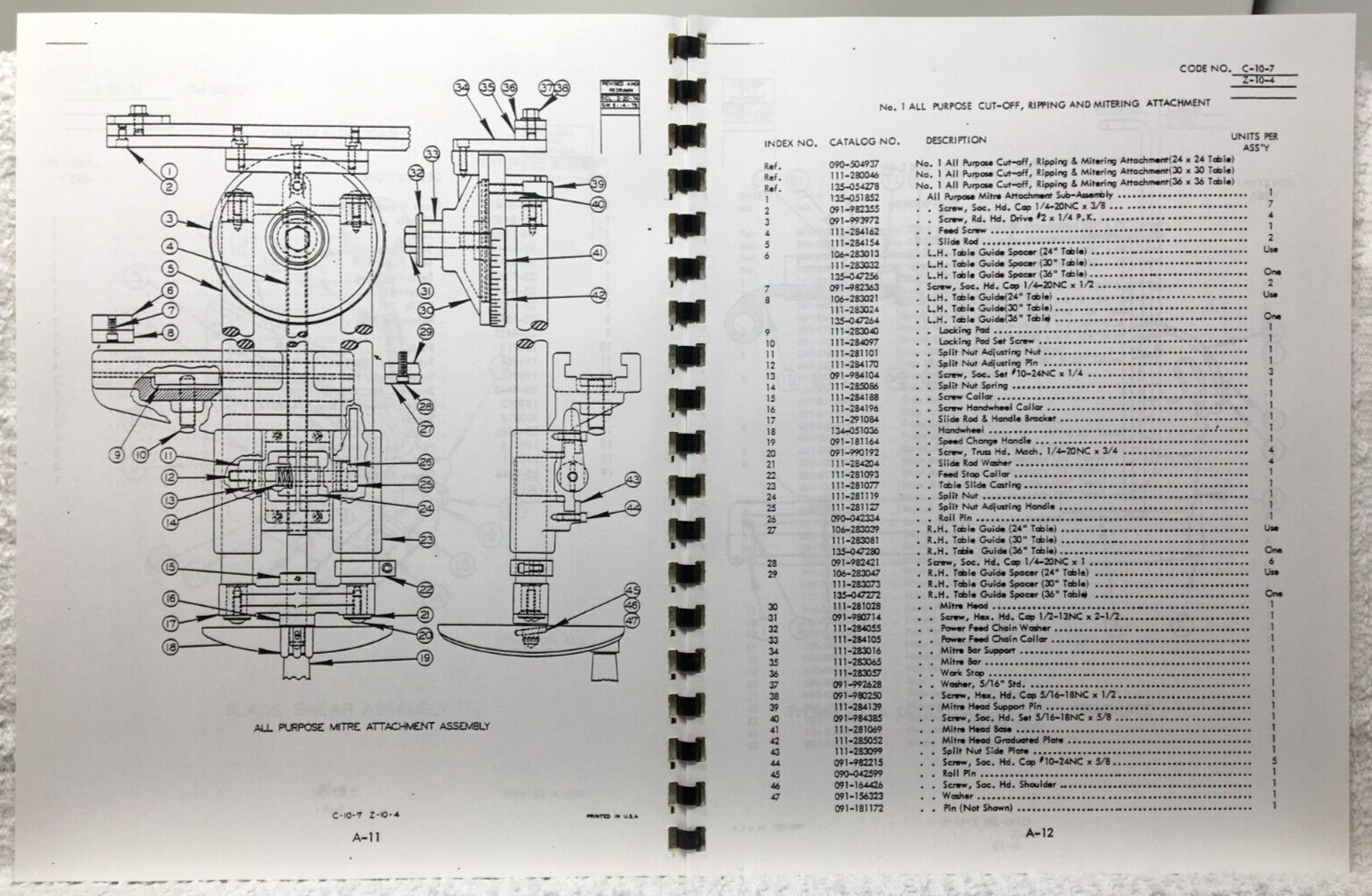 DoAll Band Sawing Machine 36-2 and 36-2A Parts Manual Diagrams