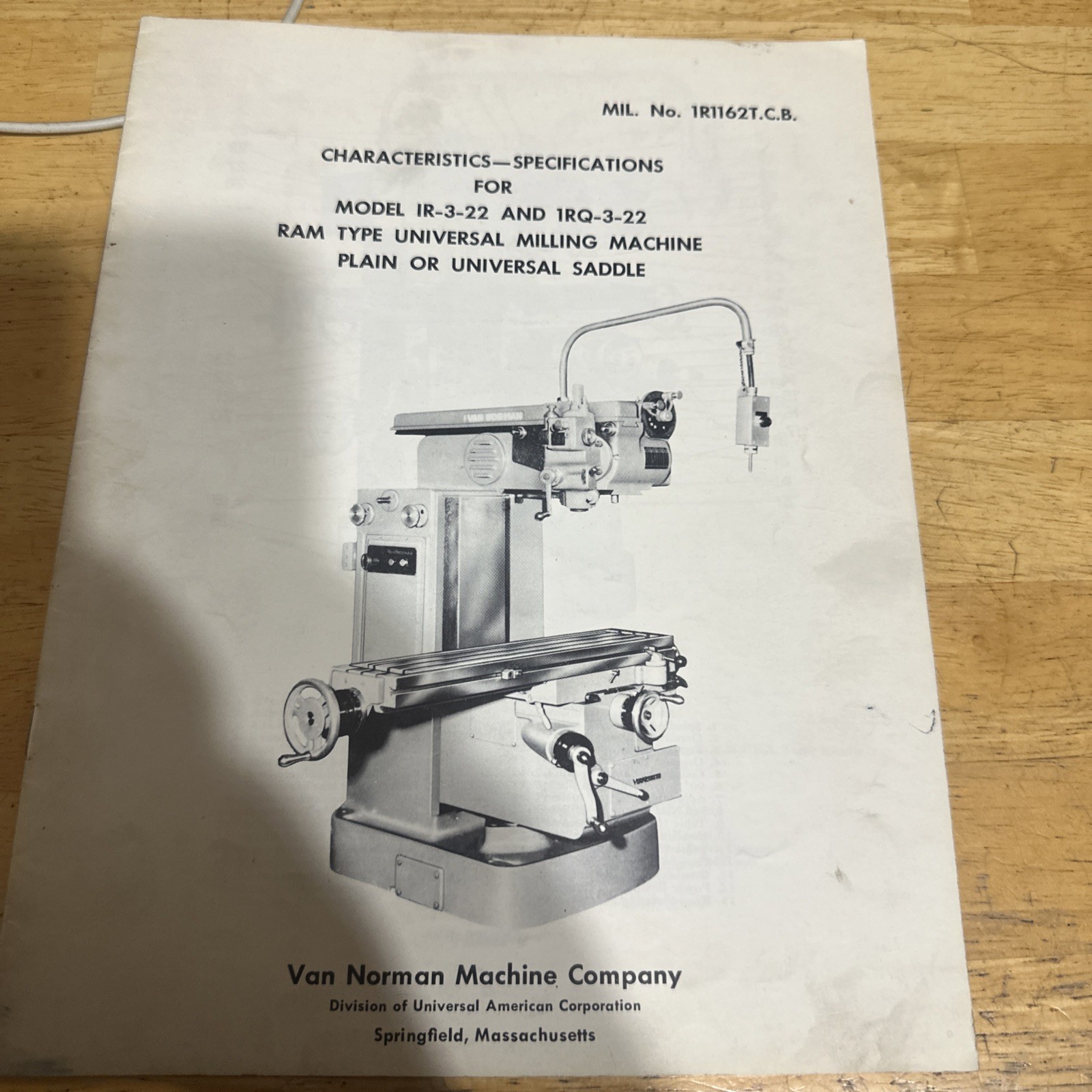 Van Norman Manual Book For Model IR-3-22 1RQ-3-22 Ram Type Milling Machine