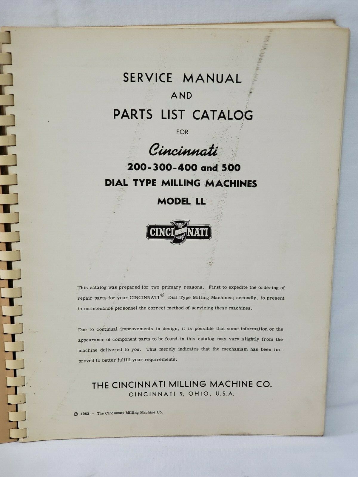 Cincinnati 200 300 400 500 Dial Type Milling Machines Service Manual Parts List