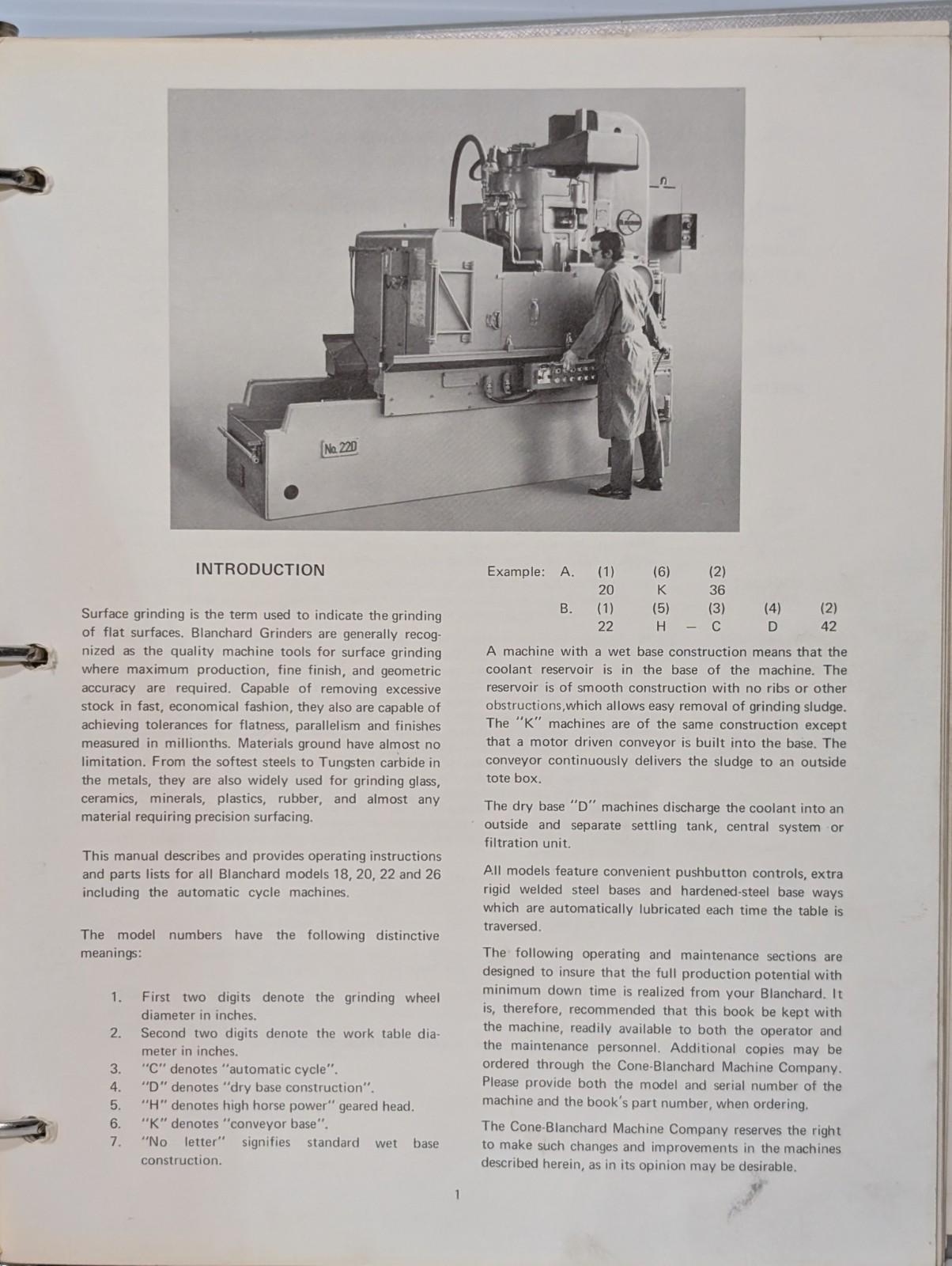 (2) Blanchard Vertical Rotary Surface Grinder 18, 20, 22, 26 Op. & Parts Manuals
