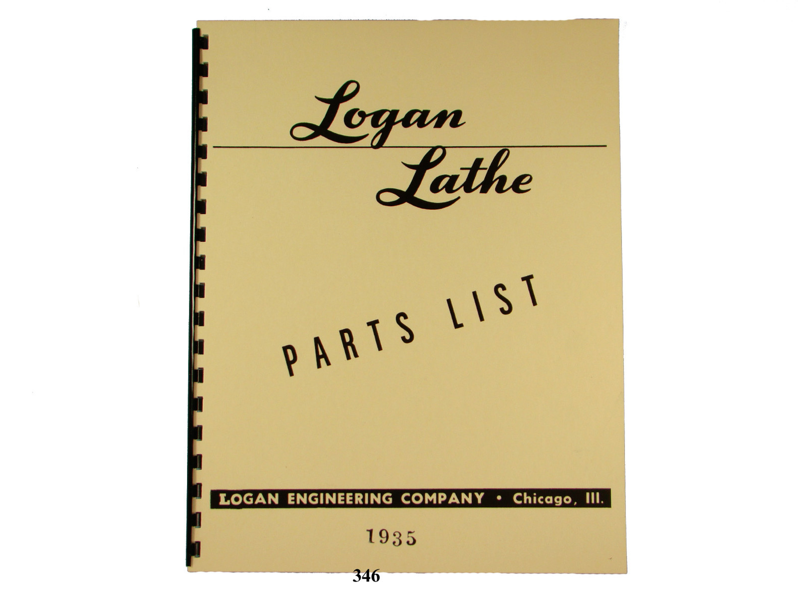 Logan Lathe Model 1935 Parts Manual *346