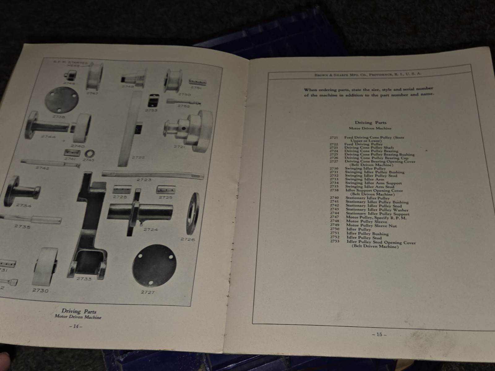 Brown & Sharpe #13 Universal & Tool Grinder Repair Parts Manual ORIGINAL BOOK
