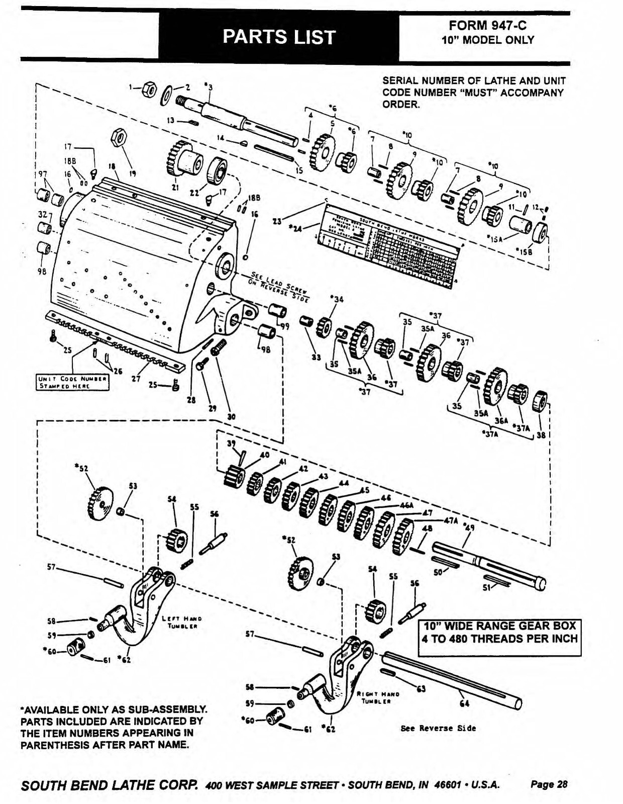 Lathe Maintenance Parts Manual South bend 10, 13, 14 1-2, 16, 16-24 inch CE3458