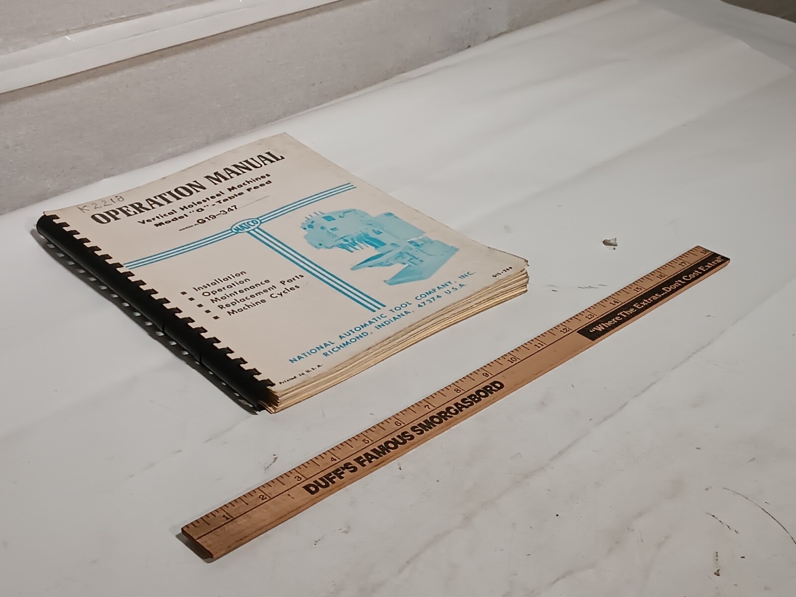 NATCO G19347 Model G Vertical Table Feed Holesteel Machine Operation Manual