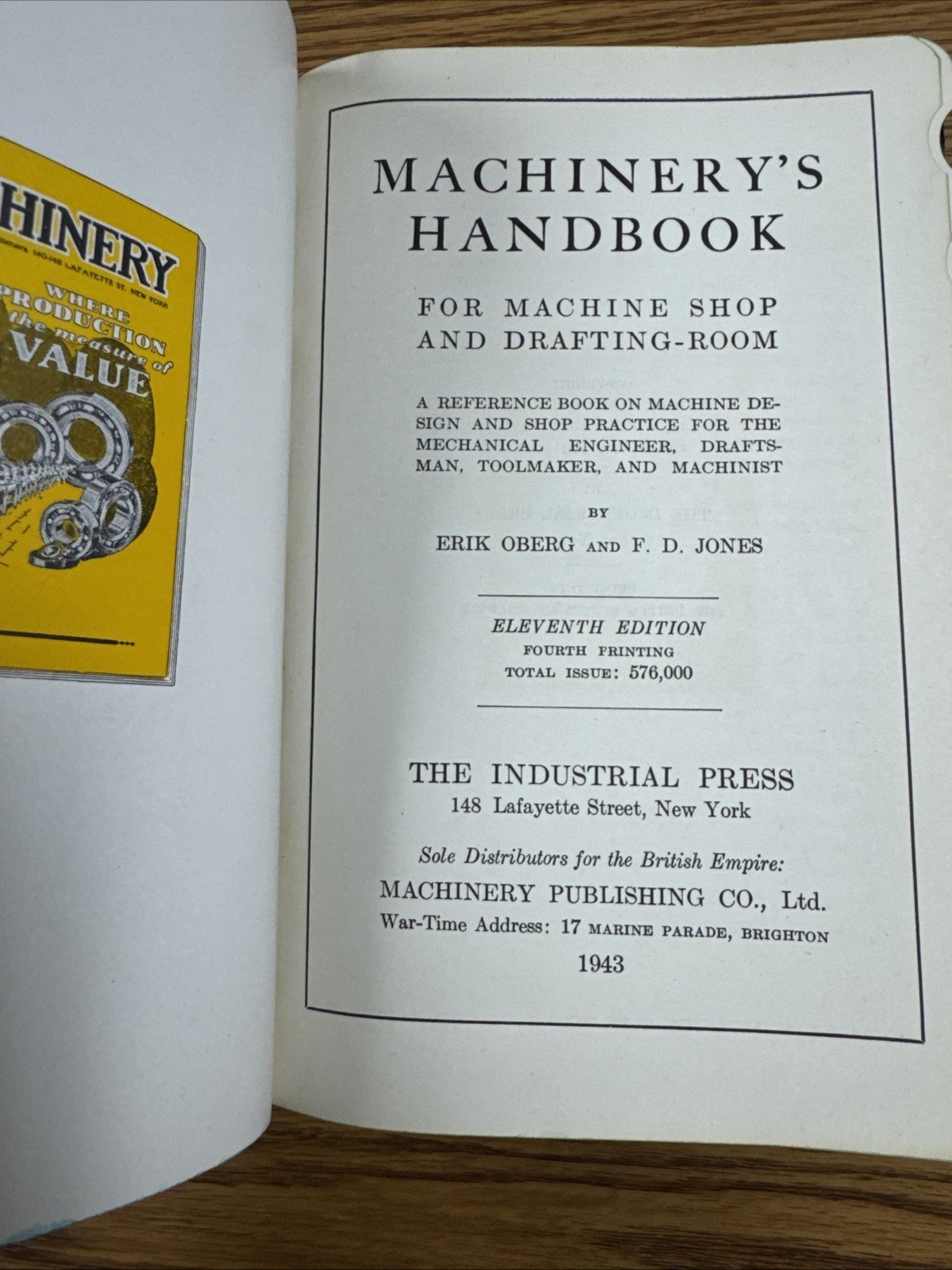Machinery’s Handbook, 11th Edition 4th Printing 1943 With Dust Jacket RARE!