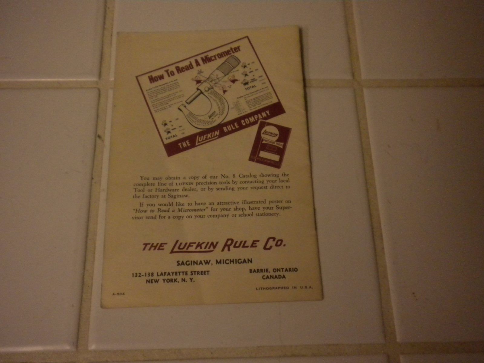 Vintage 1950’s Booklet Micrometer Reading Made Easy The Lufkin Rule Co.