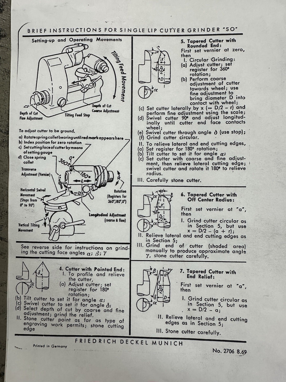 Deckel SO Tool & Cutter Grinder with Collets, Workhead & Grinding Wheels