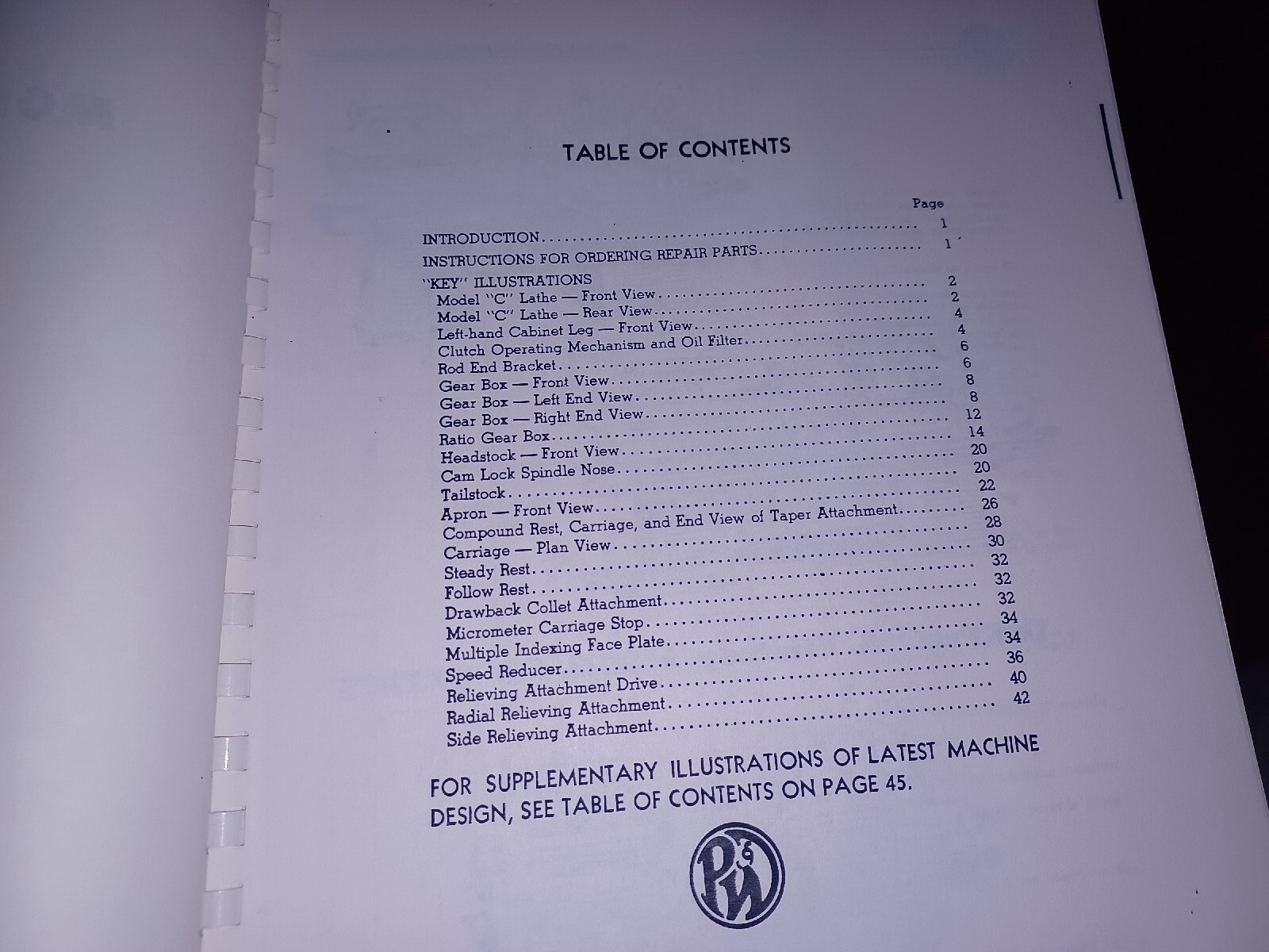 PRATT & WHITNEY Model C Lathe 14″ 16″ Instructions & Operator’s Manual Book