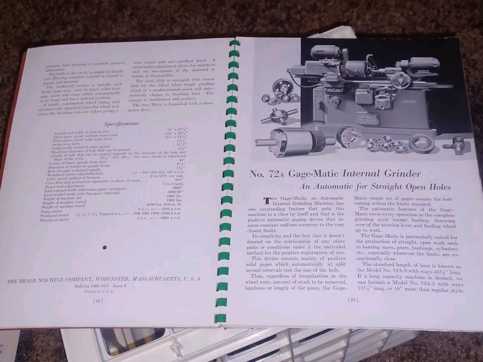 HEALD COMPANY Precision GRINDING BORING Borizing MACHINES CATALOG BOOK Issue 11