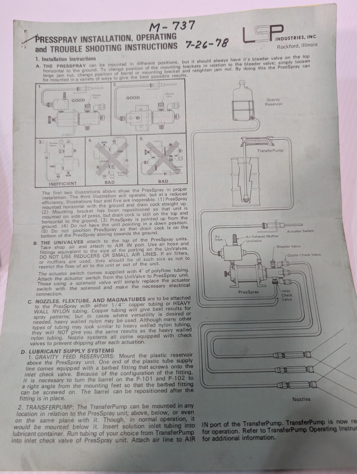 Hypneumat M-0737 Drilling & Tapping Machine Materials, Parts List, Instructions