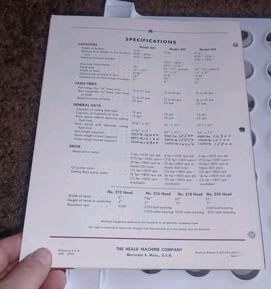 HEALD COMPANY Catalog MODELS 421 422 424 BORE-MATIC PRECISION FINISHING MACHINES
