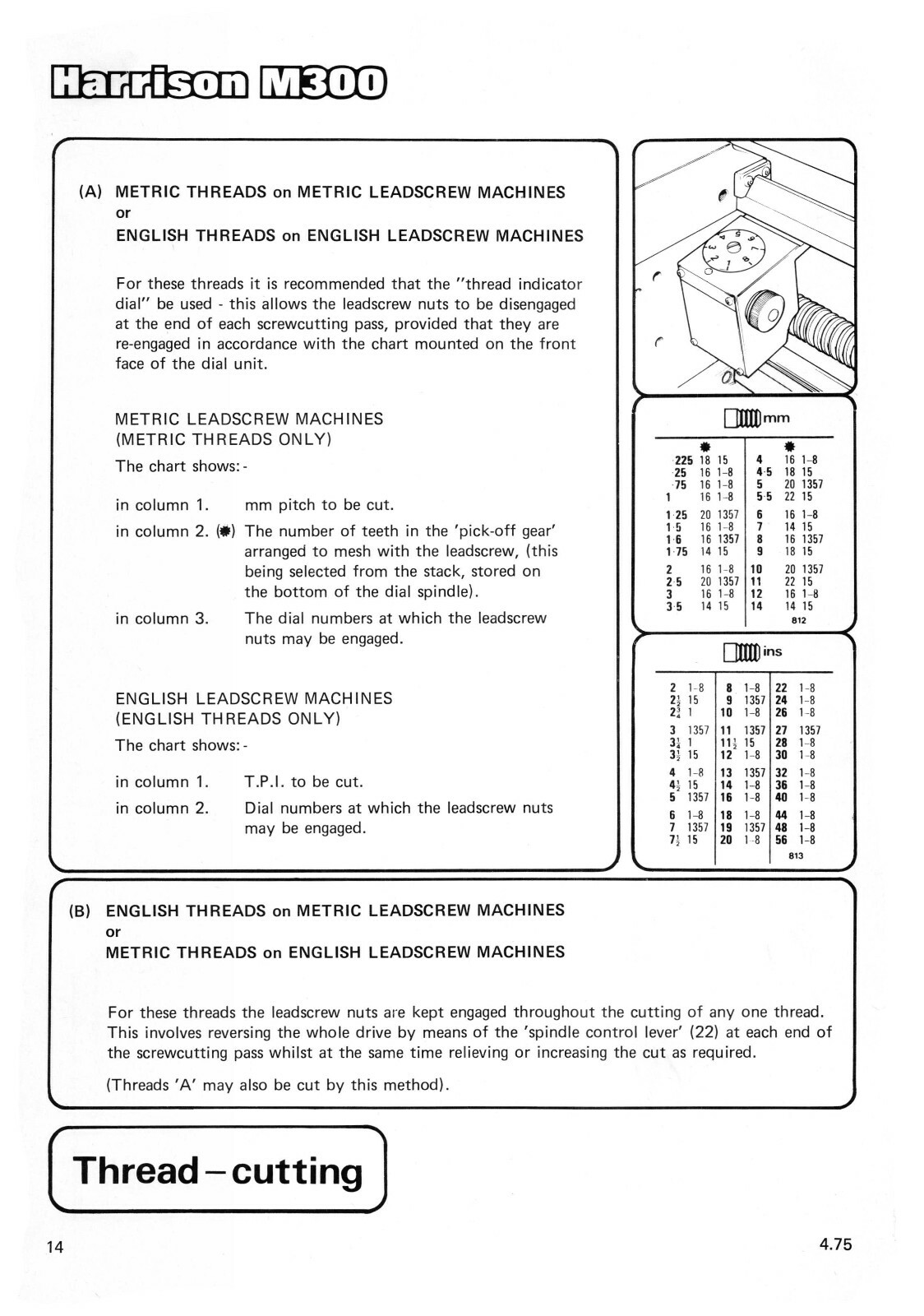Harrison M300 Lathe 13″ Instruction & Parts List Manual #1408