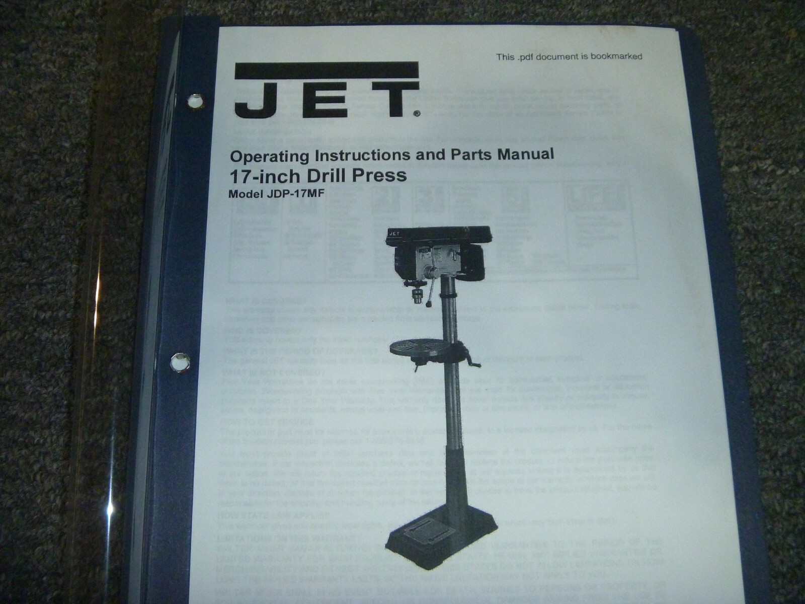 JET JDP-17MF Drill Press 17″ Parts Catalog & Owner Operator Manual User Guide