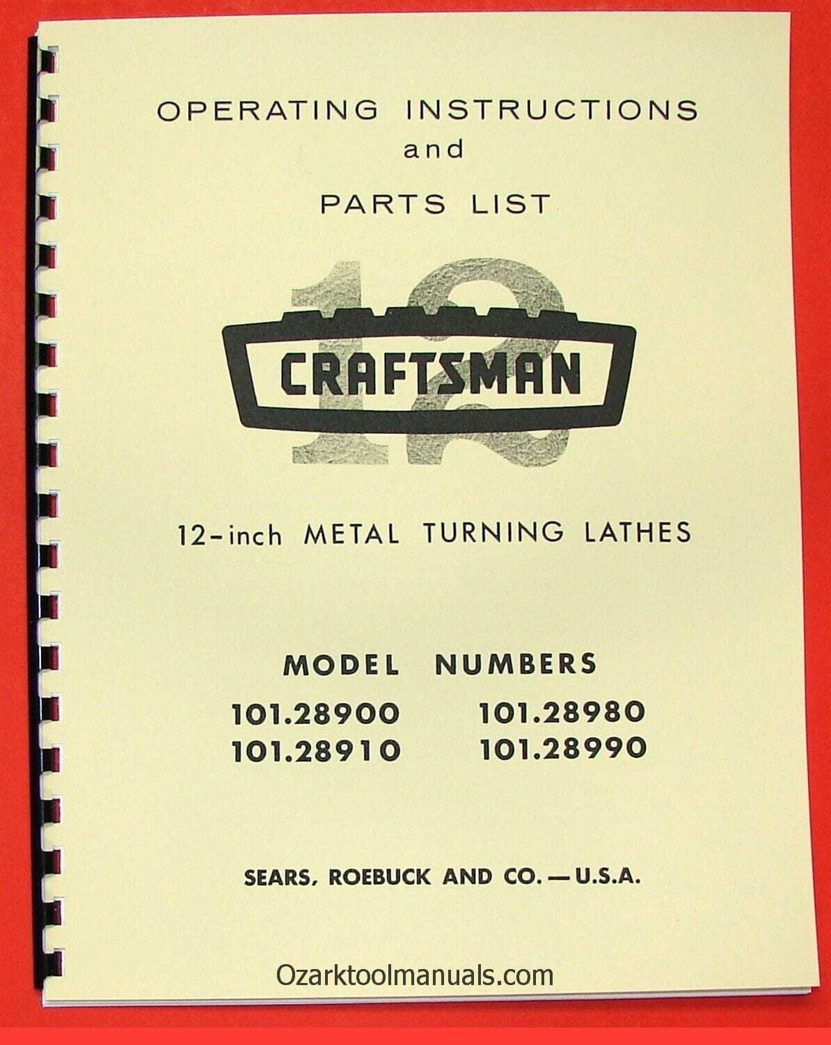 CRAFTSMAN 101.28900 101.28910 101.28980 101.28990 12″ Lathe Parts Manual 0857