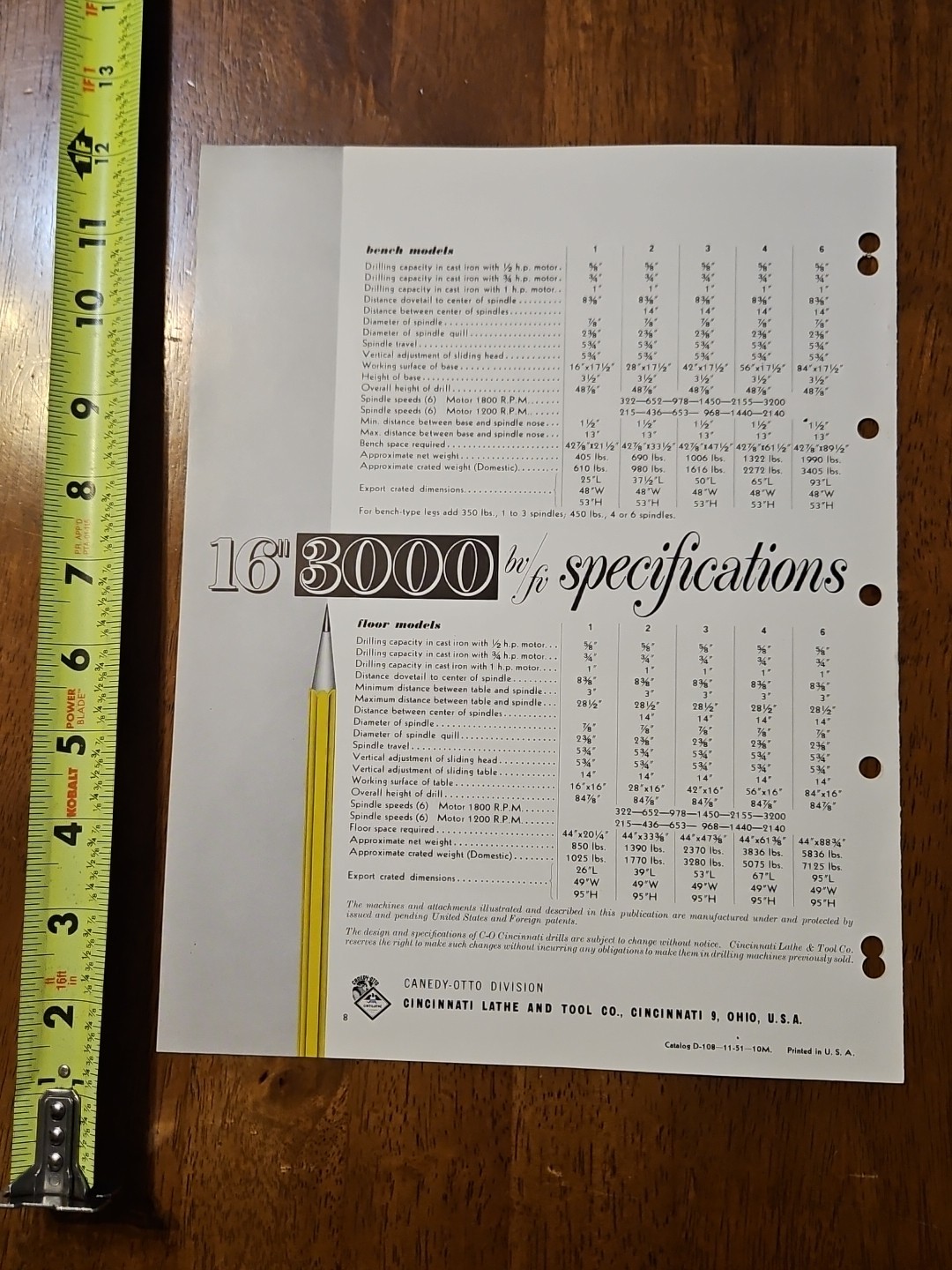 CANEDY OTTO 16″ 3000 DRILLS MACHINE CATALOG FLOOR BENCH
