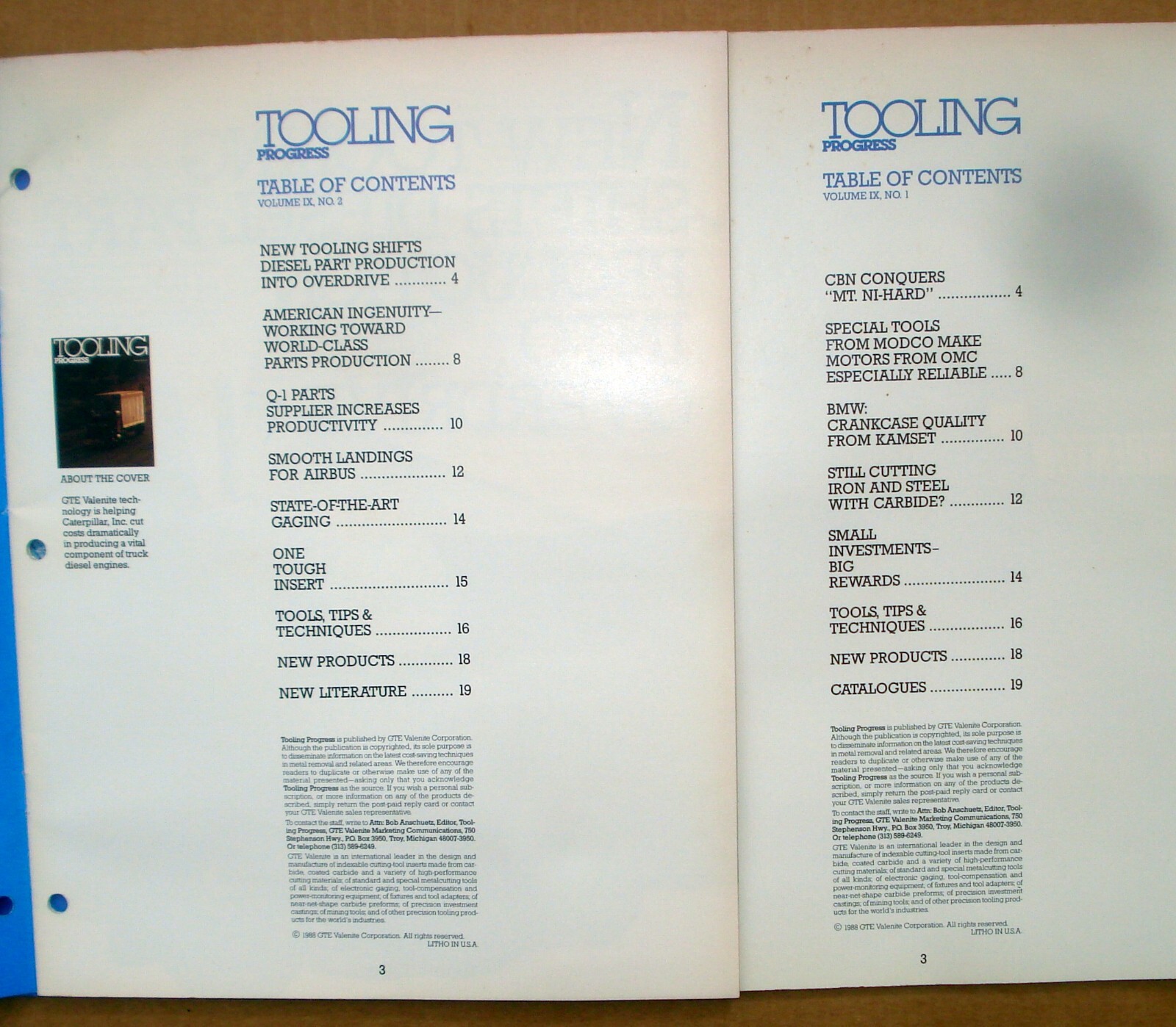 GTE Valenite Tooling Progress Metals Technology Booklet Vtg 1988 – Lot of 2
