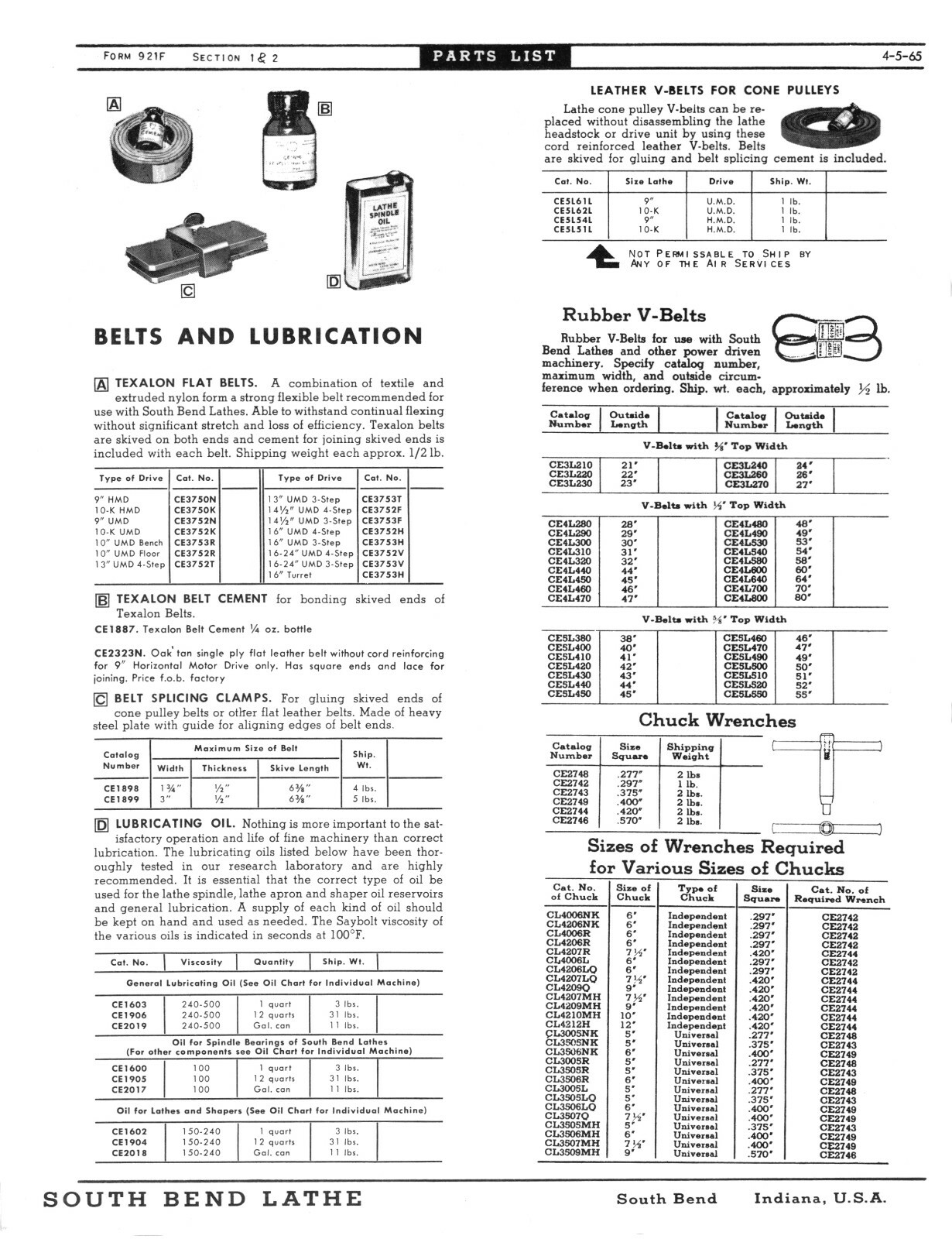 Southbend 10″, 13″, 14-1/2″ 16″ & 16-24″ Lathe Parts List Manual #516