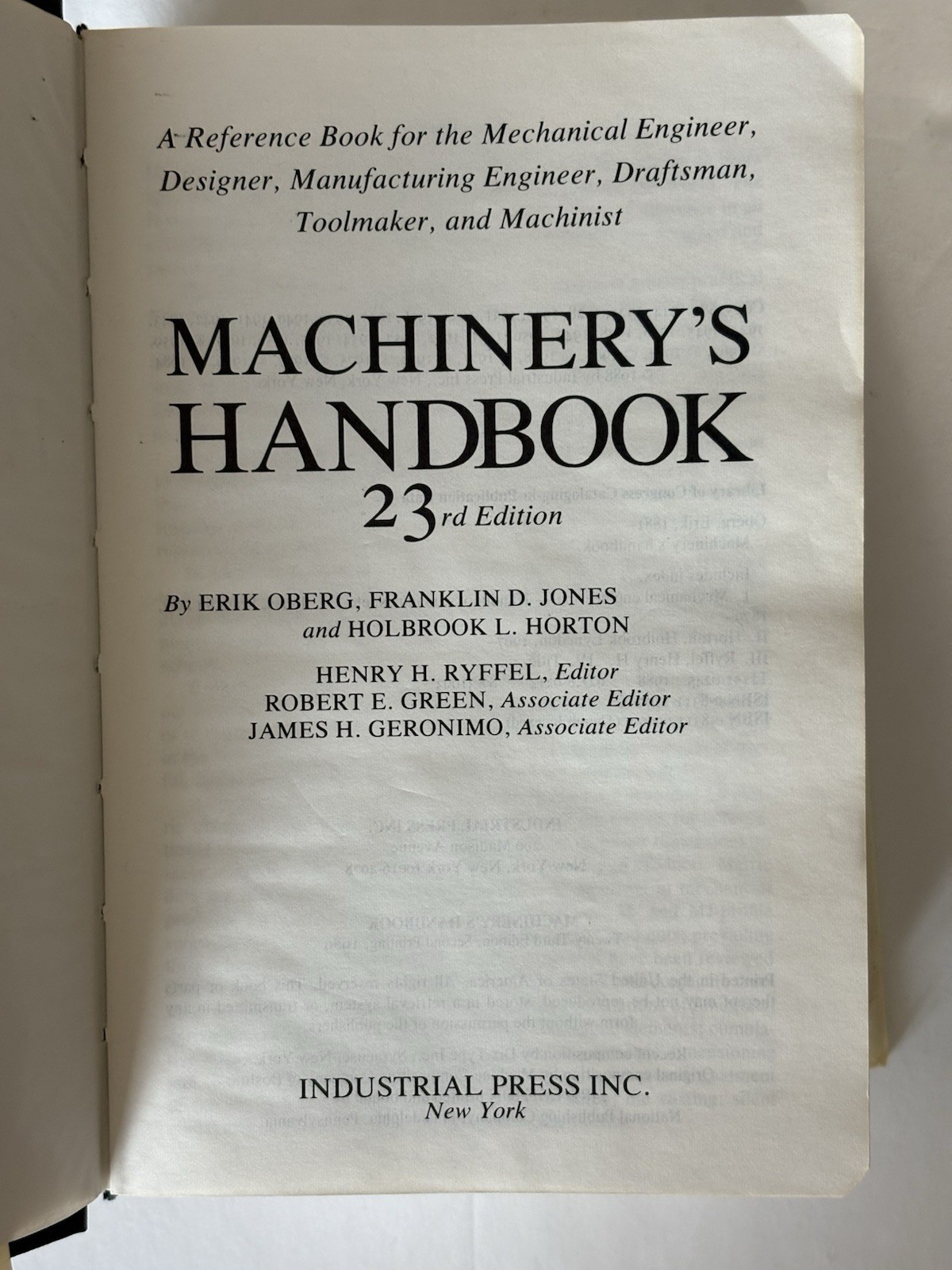 Industrial Press Machinery’s Handbook 23rd Revised Ed Hardcover w/ Dust Jacket