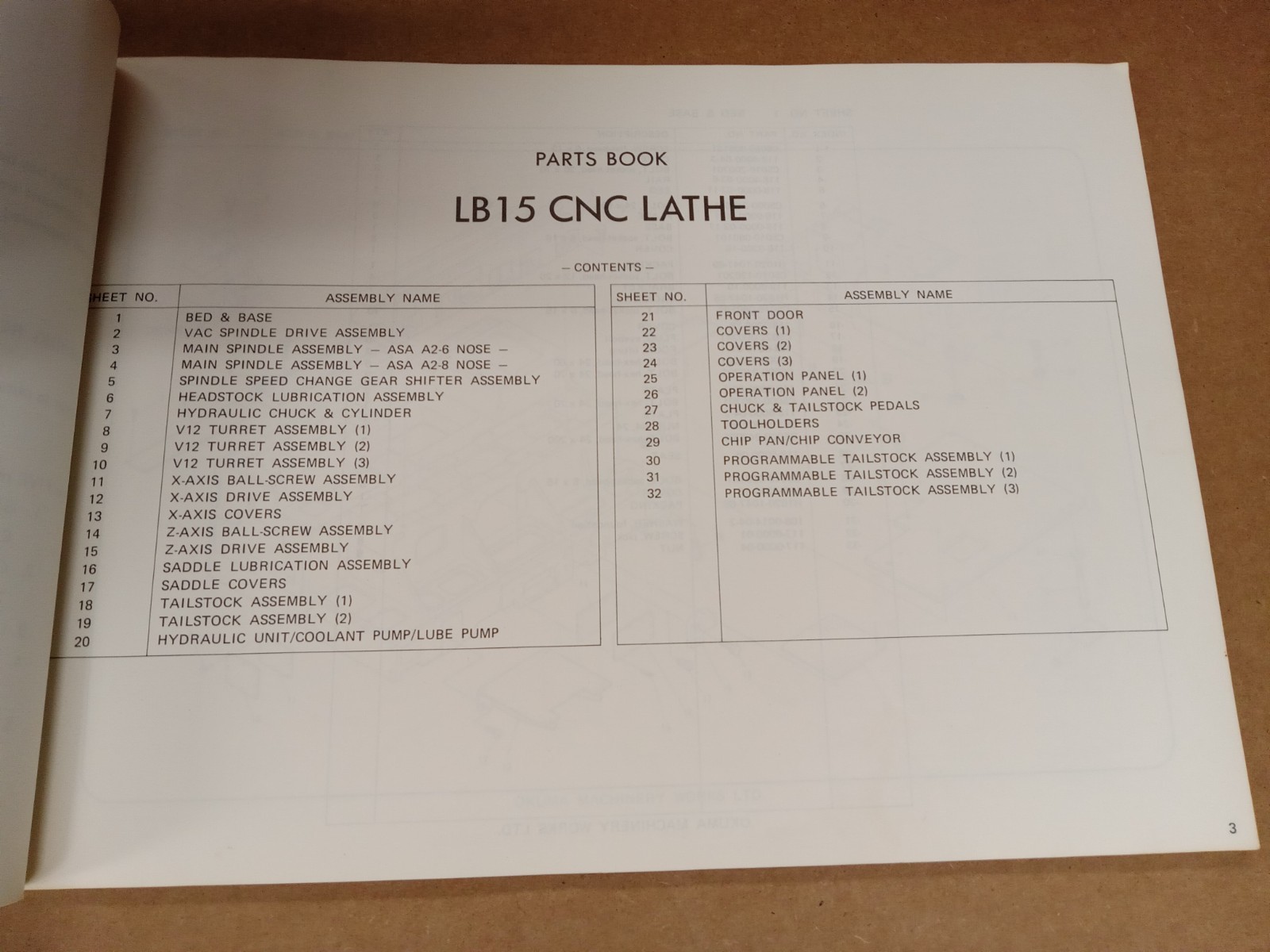 Okuma LB15 CNC Lathe with OSP5000L Parts Book, Pub. No. 2206-E-R1