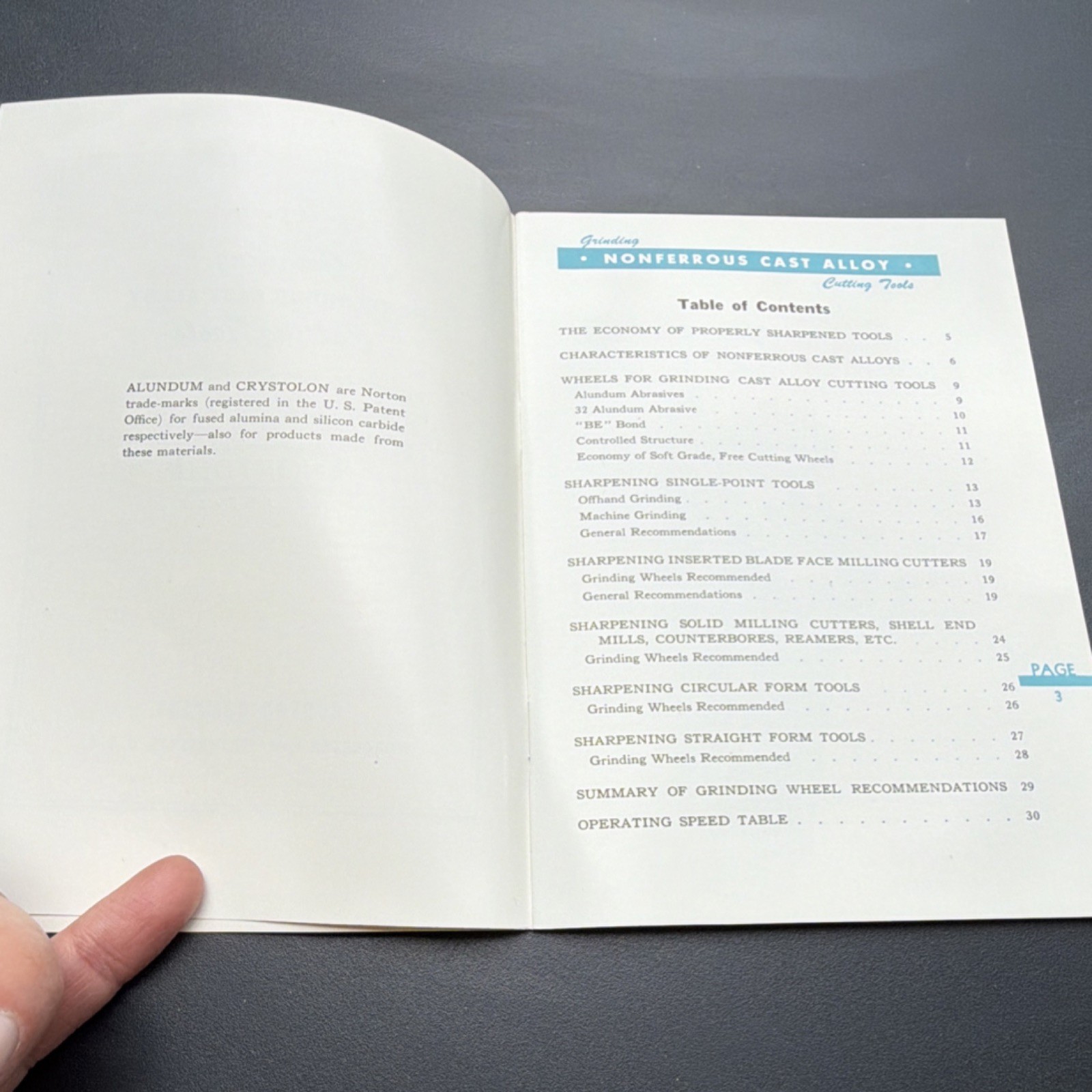 Norton Abrasives Booklet: Grinding Nonferrous Cast Alloy Metal Cutting Tools