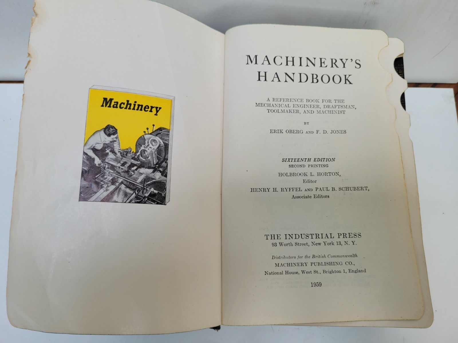 MACHINERY’s HANDBOOK 16th Edition – Hardcover – Machinist Book ERIK OBERG 1959