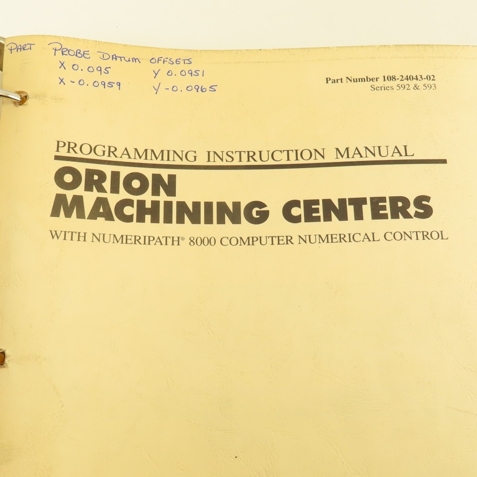 Giddings & Lewis Orion Machining Centers NumeriPath 8000 CNC Programming Manual