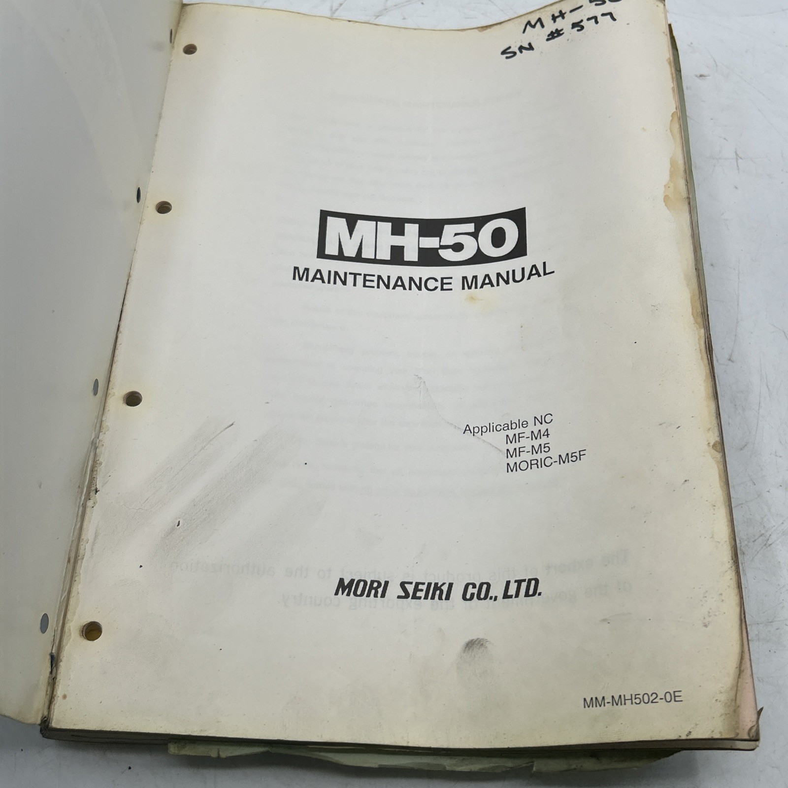Mori Seiki Maintenance Manual Horizontal Machining Center MH-50 See Pics