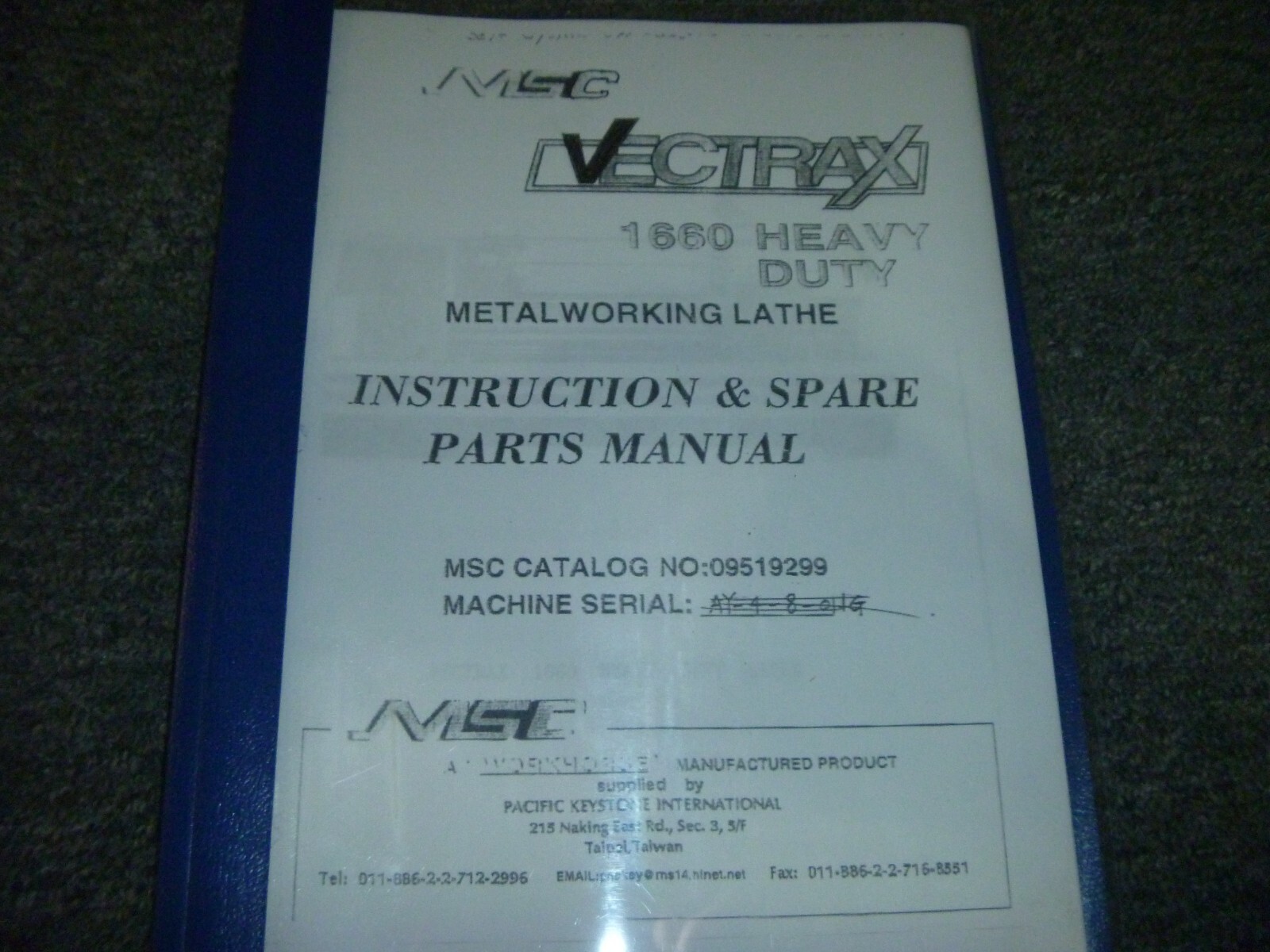MSC Vectrax 1660 HD Metalworking Lathe Parts Catalog & Operator Manual xz