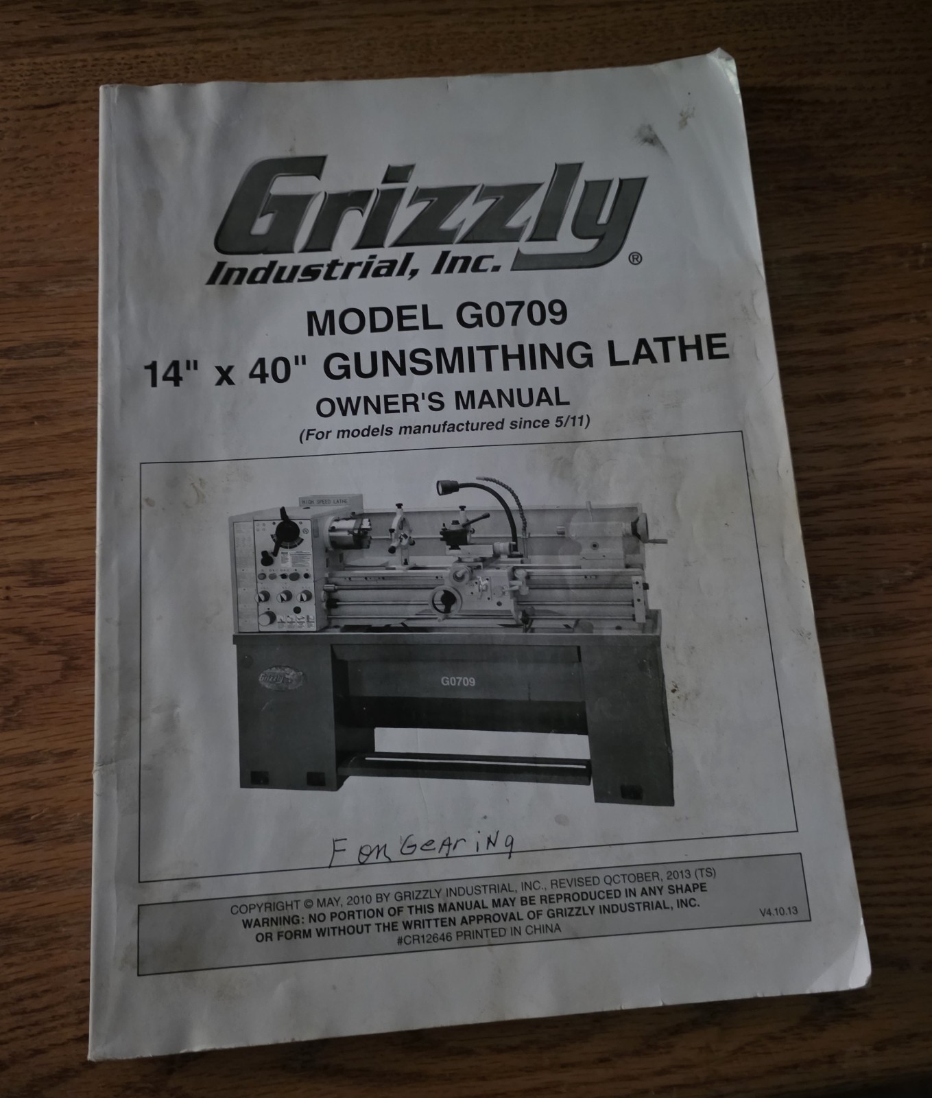 Grizzly Industrial 14×40 Gunsmithing Lathe Model G0709 Owner’s Manual