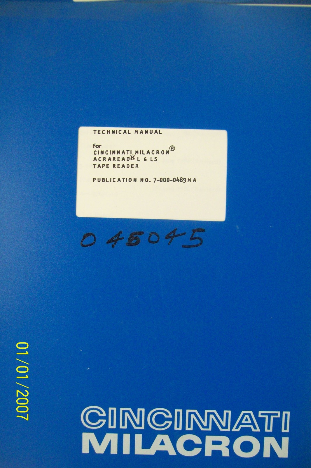 CINCINNATI MILATRON TECHNICAL MANUAL ACRAREAD L & LS TAPE READER 7-000-0489