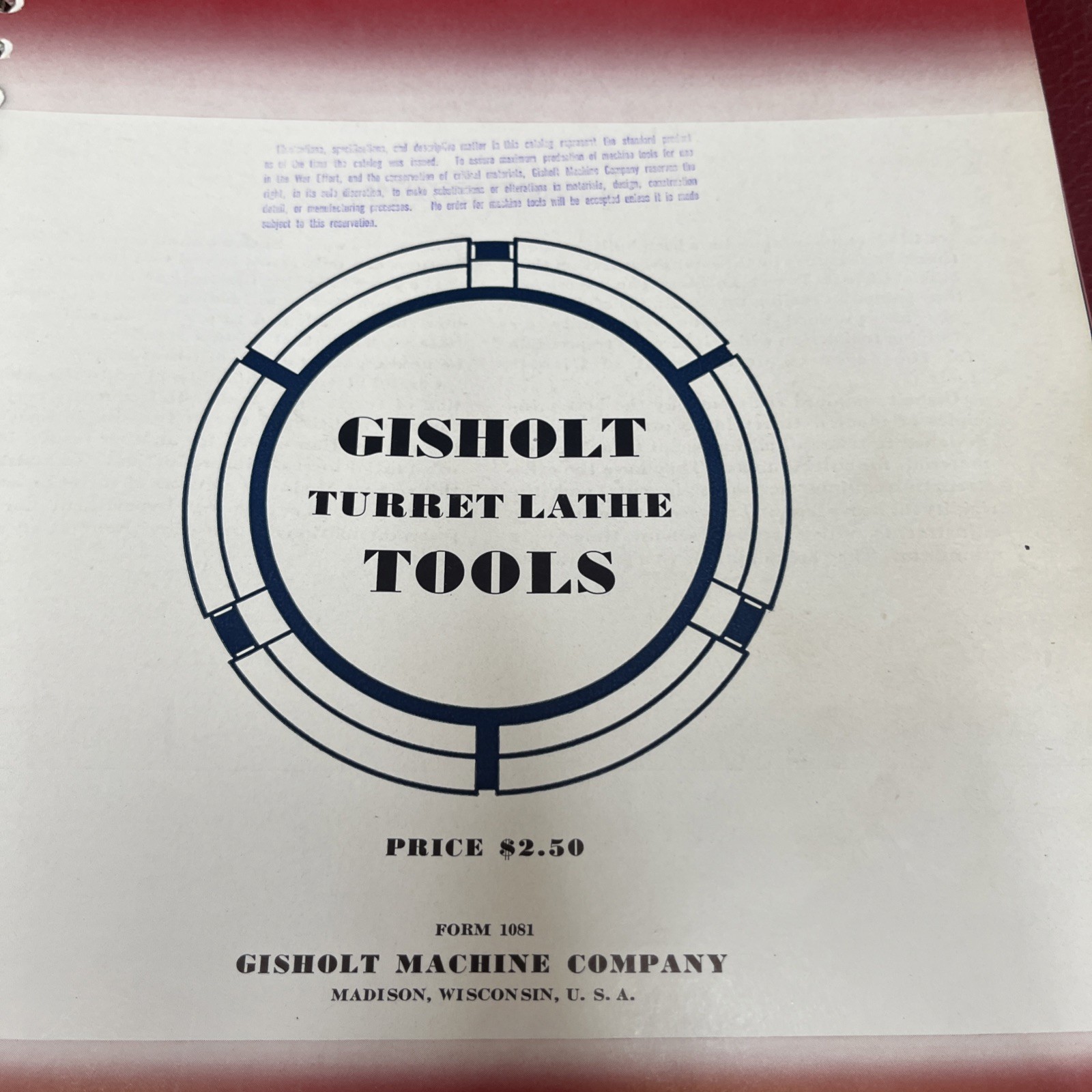 Gisholt Machine Co Madison Wisconsin Turret Lathe Tools Catalog