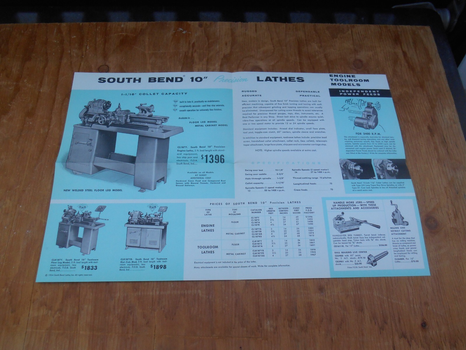 Vintage South bend lathe mailers, flyers, brochures, lot of 4, New