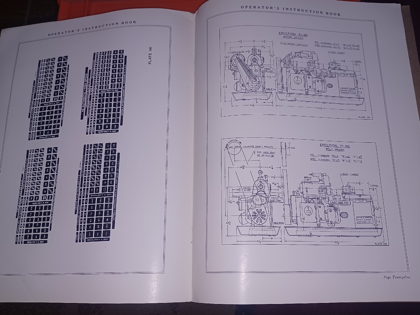 POTTER & JOHNSON PRATT WHITNEY OPERATOR’S INSTRUCTION BOOK NO 4D MODEL 2 No 129