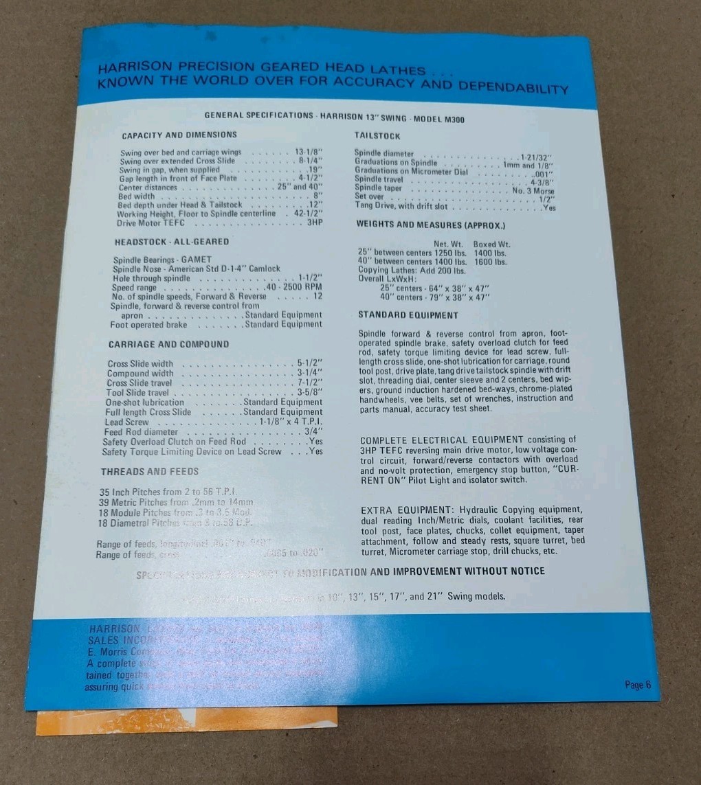 Harrison M Series High Speed Lathe Sales Brochure Lot Catalog Advertising Vtg
