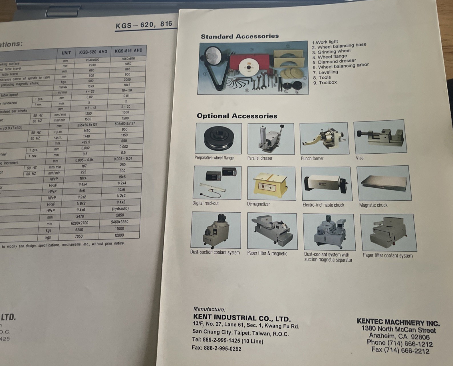 Kent Precision Surface Grinders Machine Models and Specifications Brochure-2 pcs