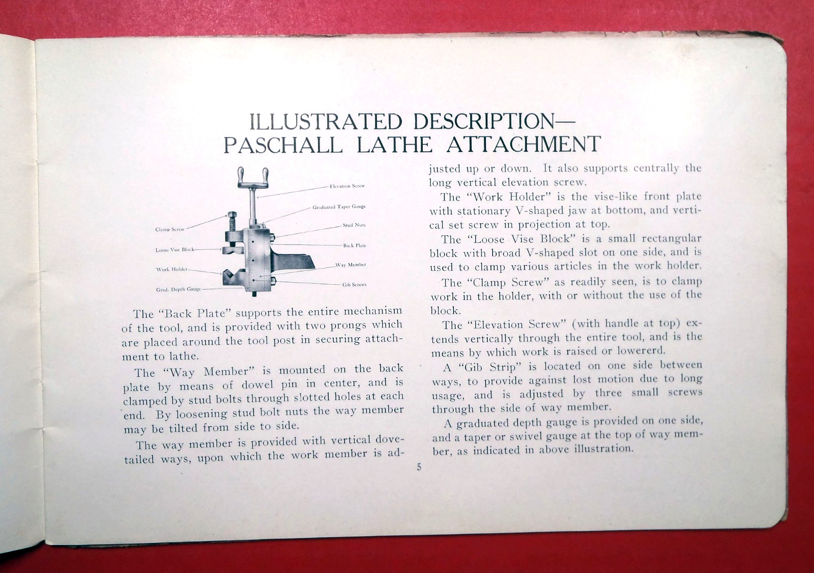 PASCHALL LATHE Milling Attachment 1930s Owner Manual _m2