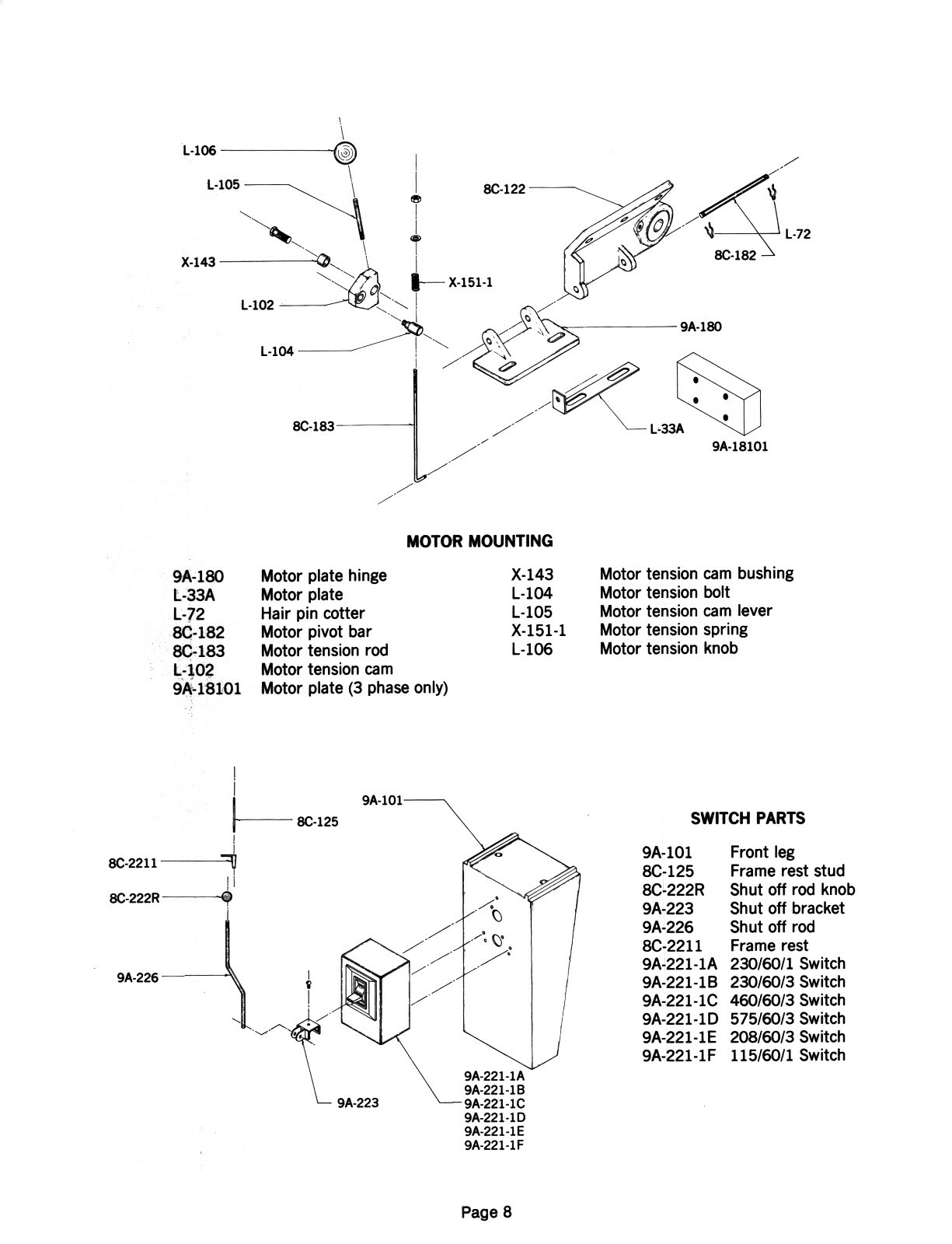 Kalamazoo Bandsaw 9A, H9A Series Service Manual & Parts List Manual #801