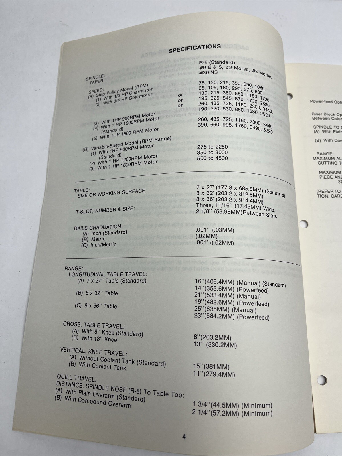 Millrite POWERMATIC Vertical Milling Machine Owner Operator’s Manual