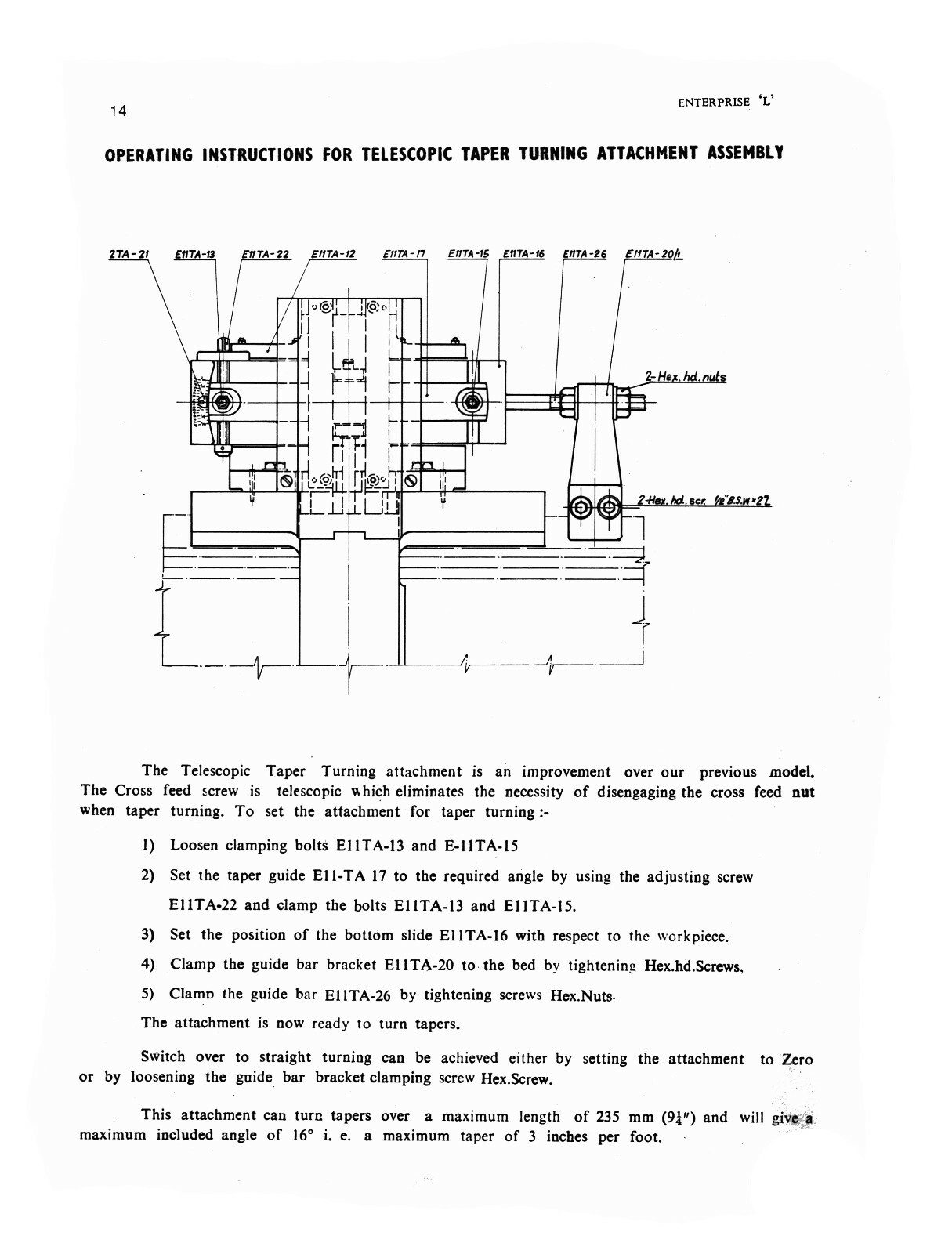 Enterprise Model L Lathe Operator & Parts List Manual #2103